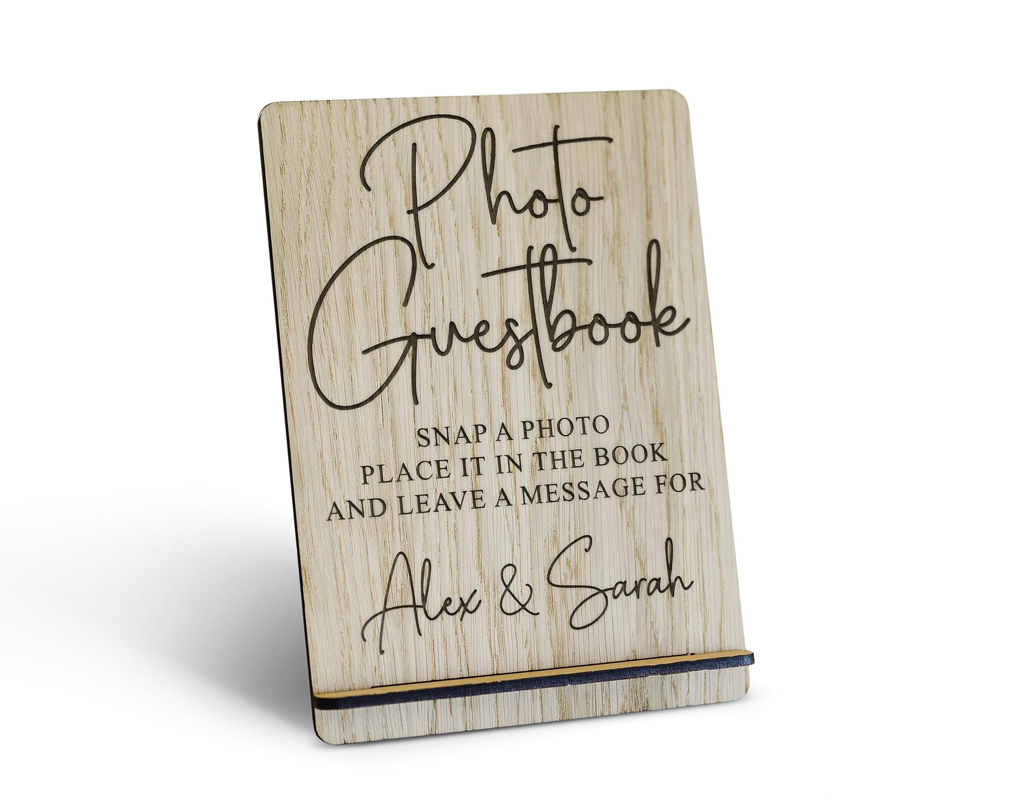 Clucking Belle Designs Photo Guest Book Wedding Sign with Stand – Custom Oak Wooden “Snap a Photo, Leave a Message” Reception Table Sign – Rustic Wedding Photo Booth Decor