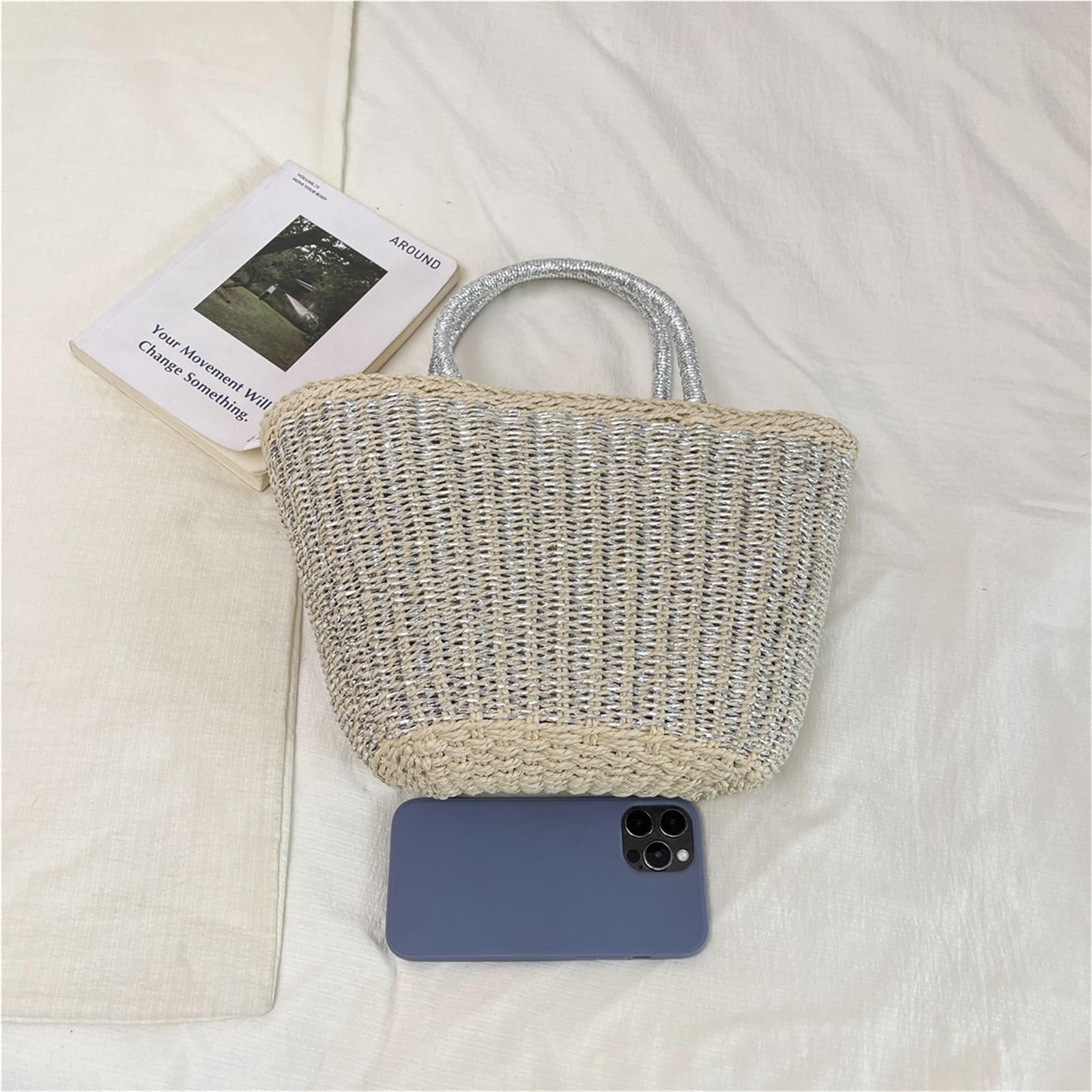 borsa donna estiva Borsa da donna in paglia con tessitura spiaggia, borsa manico superiore, basket, shopping femminile