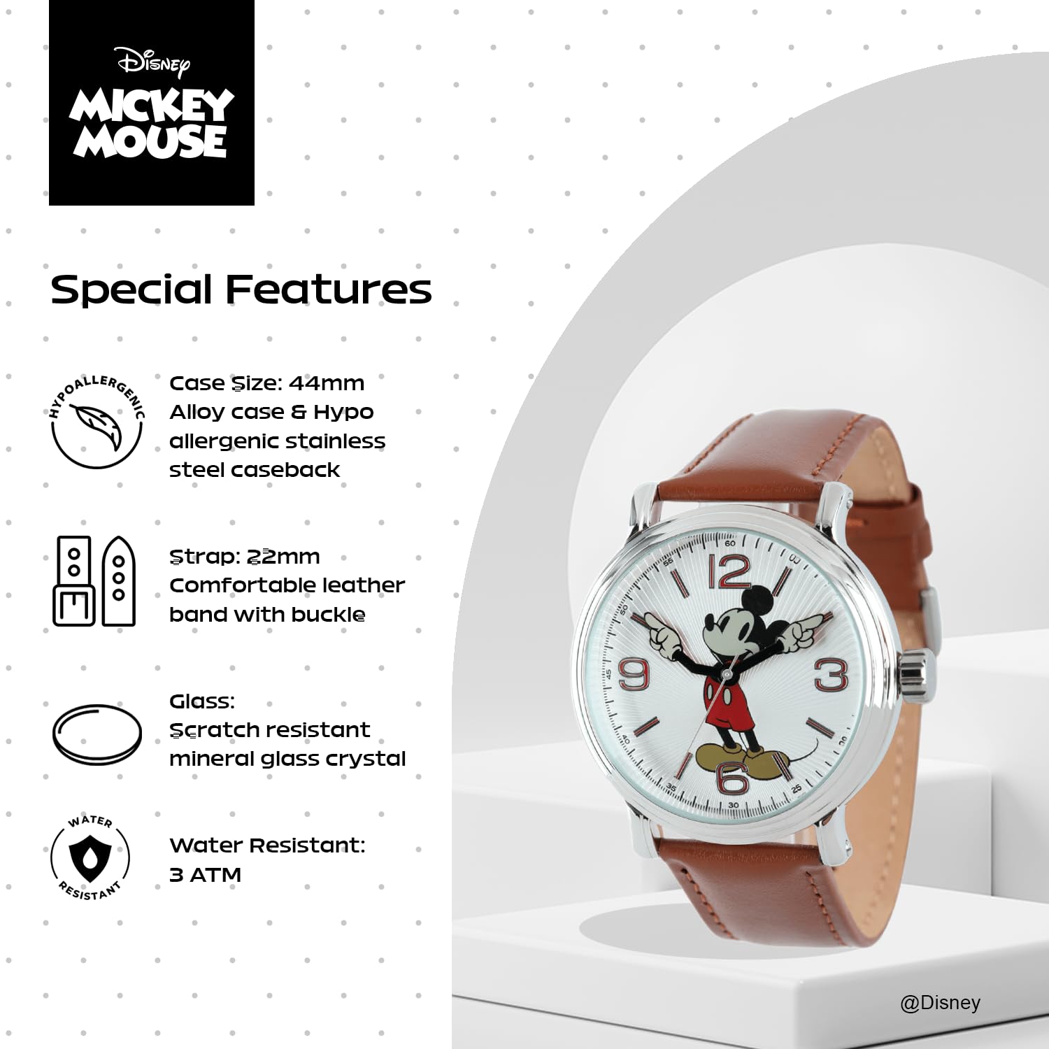 Disney Mickey Mouse Adult Vintage Articulating Hands Analog Quartz Watch - Image 4