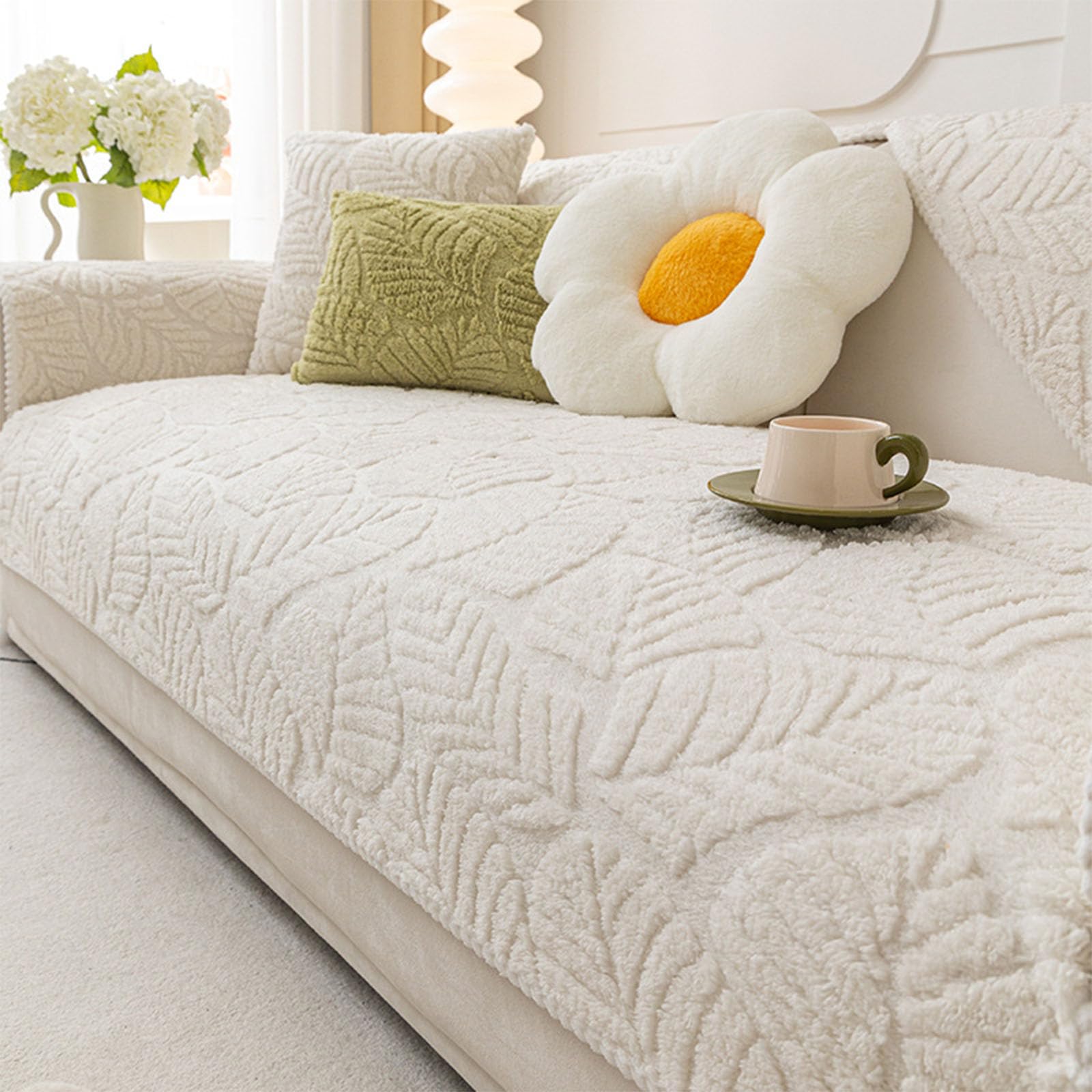 Housse de canapé velours lavable et antidérapante blanche 110x180cm anti-glisse