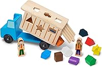 Melissa & Doug Wooden Shape Sorter Dump Truck Toy - 9 Colorful Shapes, 2 Play Figures, Toddler Learning Vehicle Ages 2+