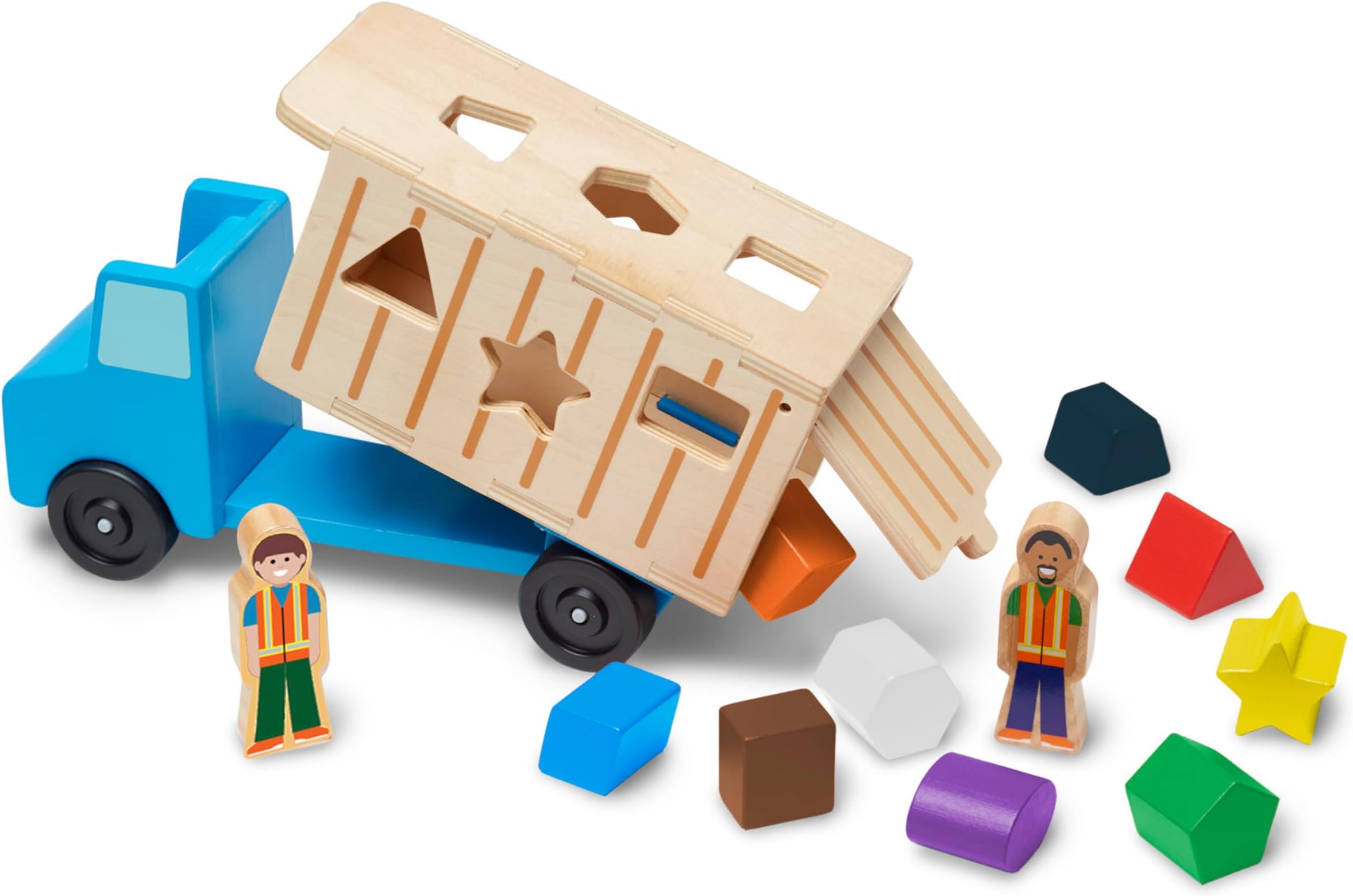 Shape-Sorting Dump Truck Wooden Toy with 9 Blocks and 2 Toy Figures - Montessori Toys and Toddler Toys for Preschool Learning Activities