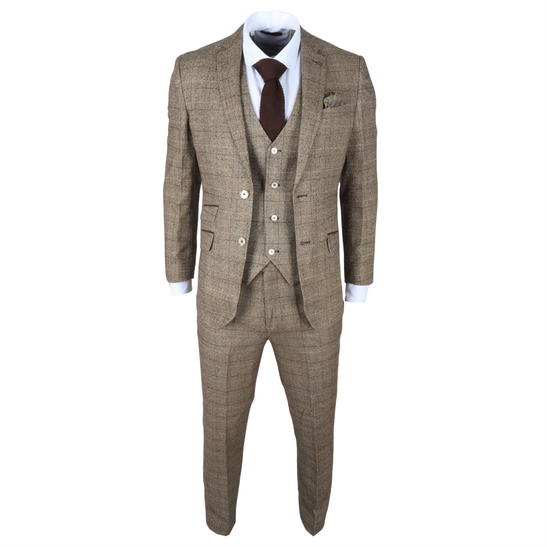 Abito da uomo 3 pezzi marrone a quadri slim fit abito formale