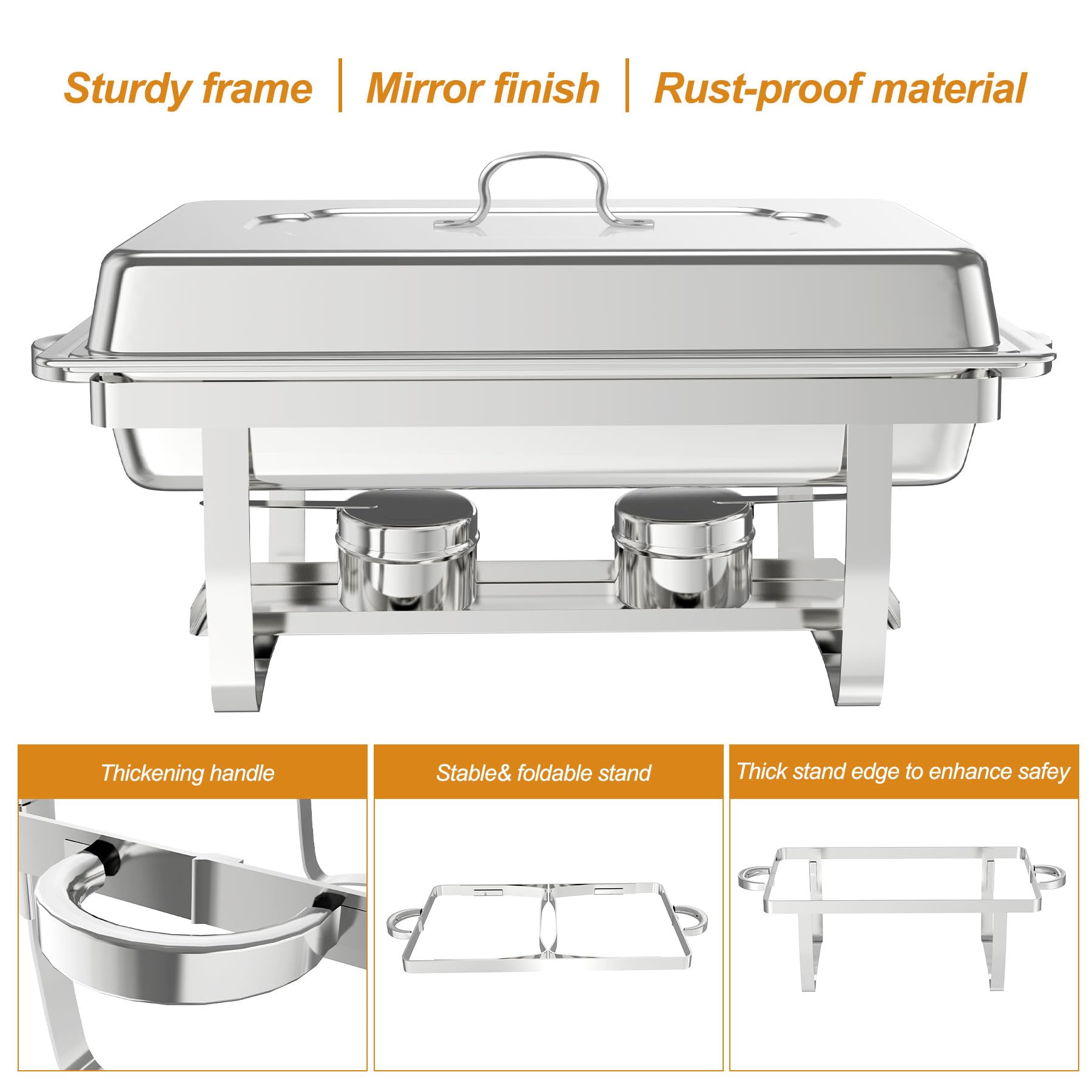 NArra Lot de 2 Plats à réchaud pour Buffet, 9 L, en Acier Inoxydable, avec bacs à Nourriture Demi-Taille, Chauffe-Plats Pliables pour fêtes, Mariages, dîners, buffets
