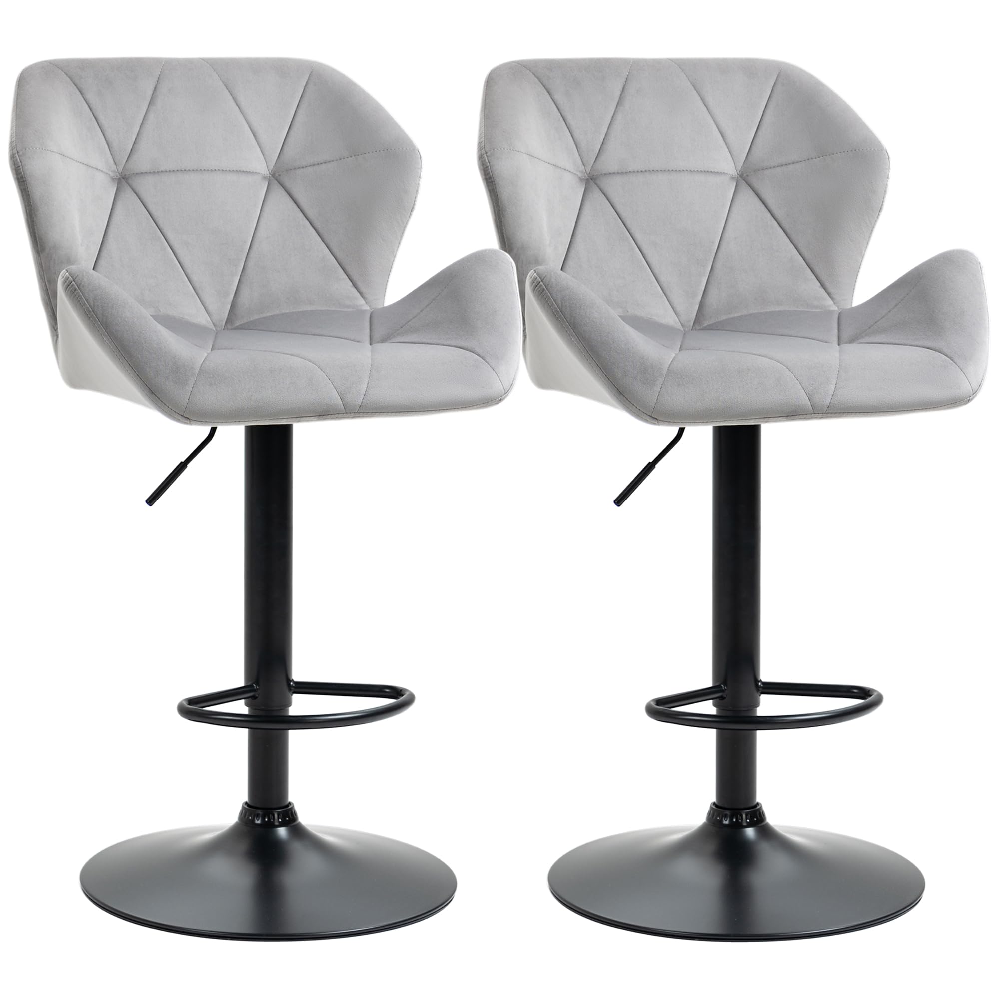 HOMCOM Bar Stools Luxurious Velvet-Touch Footrest Swivel Set Of 2 Grey