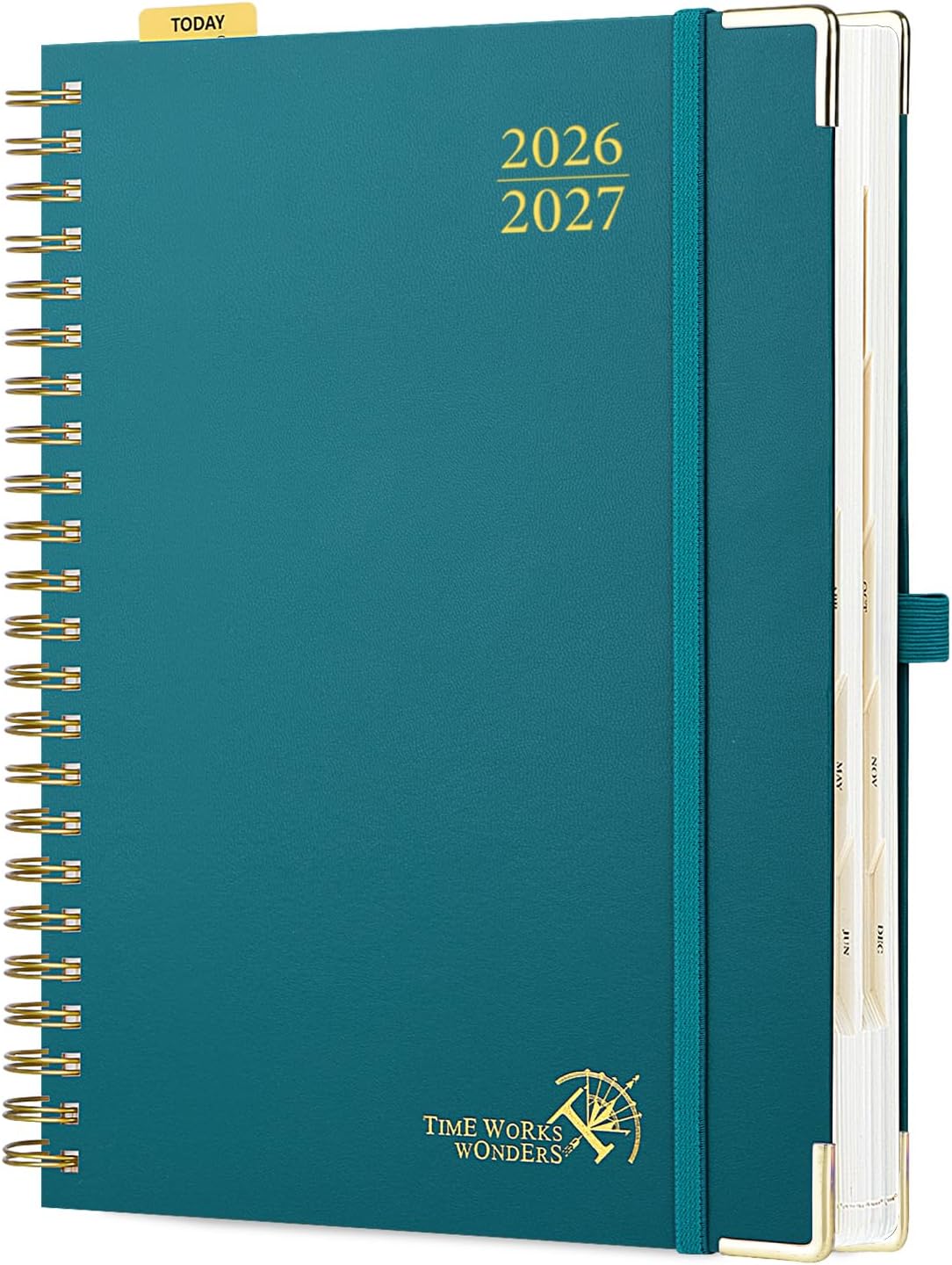 POPRUN 2026-2027 Daily Planner One Page Per Day, Large Size 8.5" x 12", Daily Calendar Book with July 2026 to June 2027, Academic Hardcover Appointment Book with Hourly Time Slots, Spiral Bound, Monthly Tabs - Pacific Green