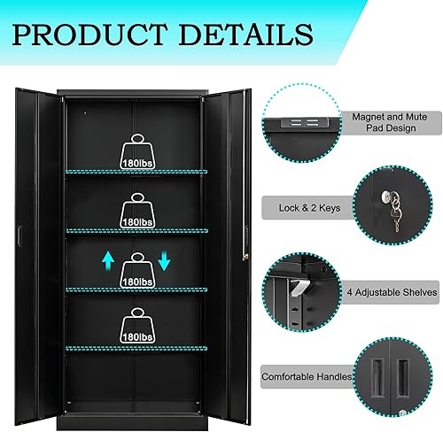 Miniatura 84 de CJF Gabinete de almacenamiento de metal, armario de almacenamiento con bloqueo con puertas y 1 cajón, 36 pulgadas de alto x 28 pulgadas de ancho x