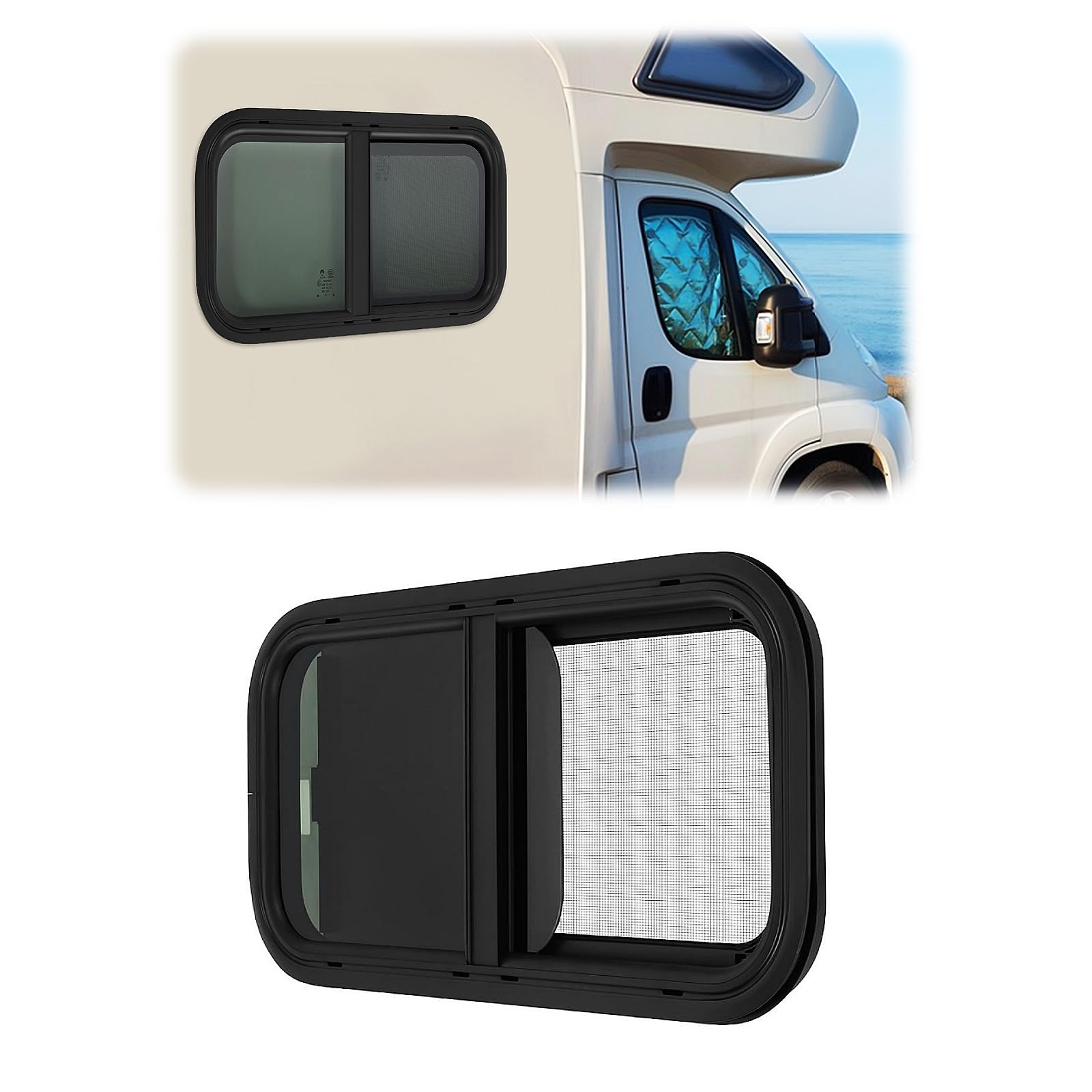 Fenetre Camping Car Fenêtre Coulissante Pour Camping-Cars avec Moustiquaire & 25% Transmission Lumineuse Vitrage Trempé Fenêtre Camping Car Fenêtres pour Camping-Cars (600 x 300mm)