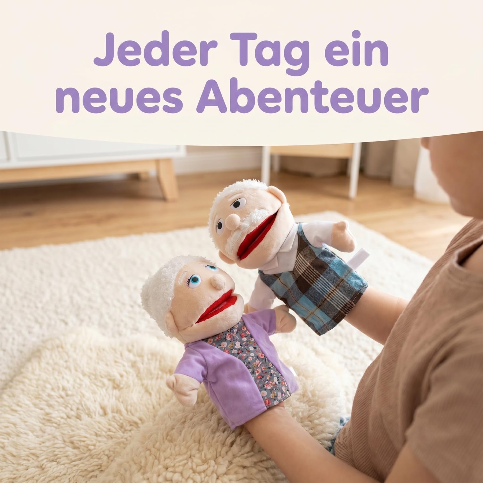 Toyvian Muñeca de mano de 2 personajes, narración de historias, juguete marionetas de dedo con historia de muñecas, juguete para abuela y abuelo, ropa de bebé para niños, guantes de algodón pp, manual