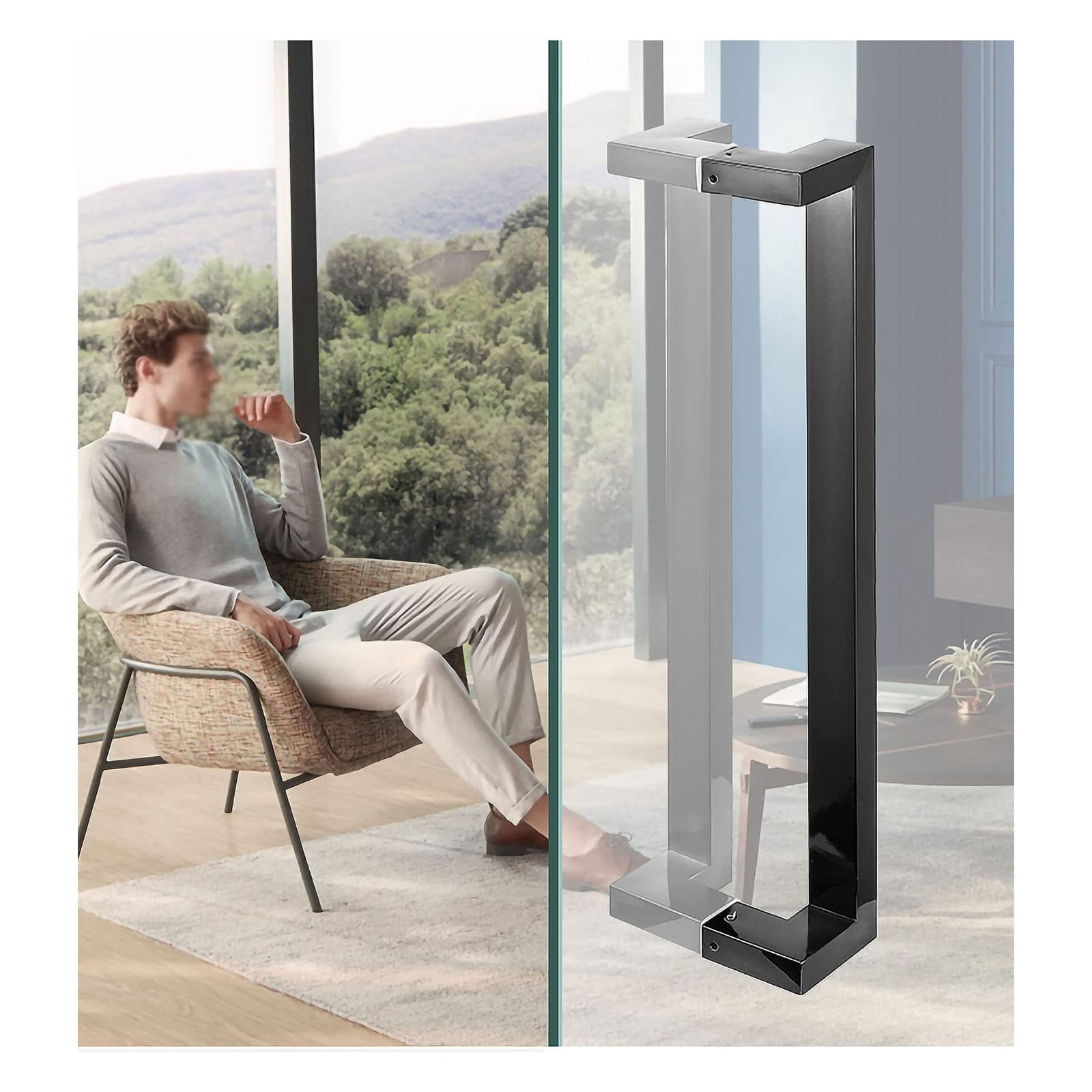 CWCQGH Commercial Stainless Steel Push Pull Door Handle,60cm/80cm/120cm/150cm Entry Door Handle for Shower Glass Sliding Door/Barn Door/Interior Exterior Door,Black Titanium-80cm/31.5in