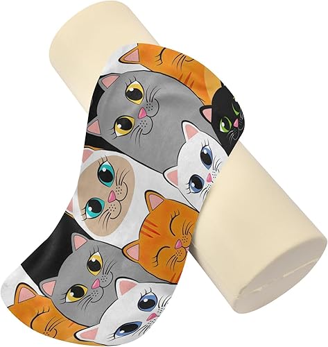 Miniatura 4 de Cute Cats Gray White Bolster Pillow for Bed Yoga Neck Roll Pillow Small Round Pillows for Lumbar Support for Bed Cylinder Memory Foam Pillow