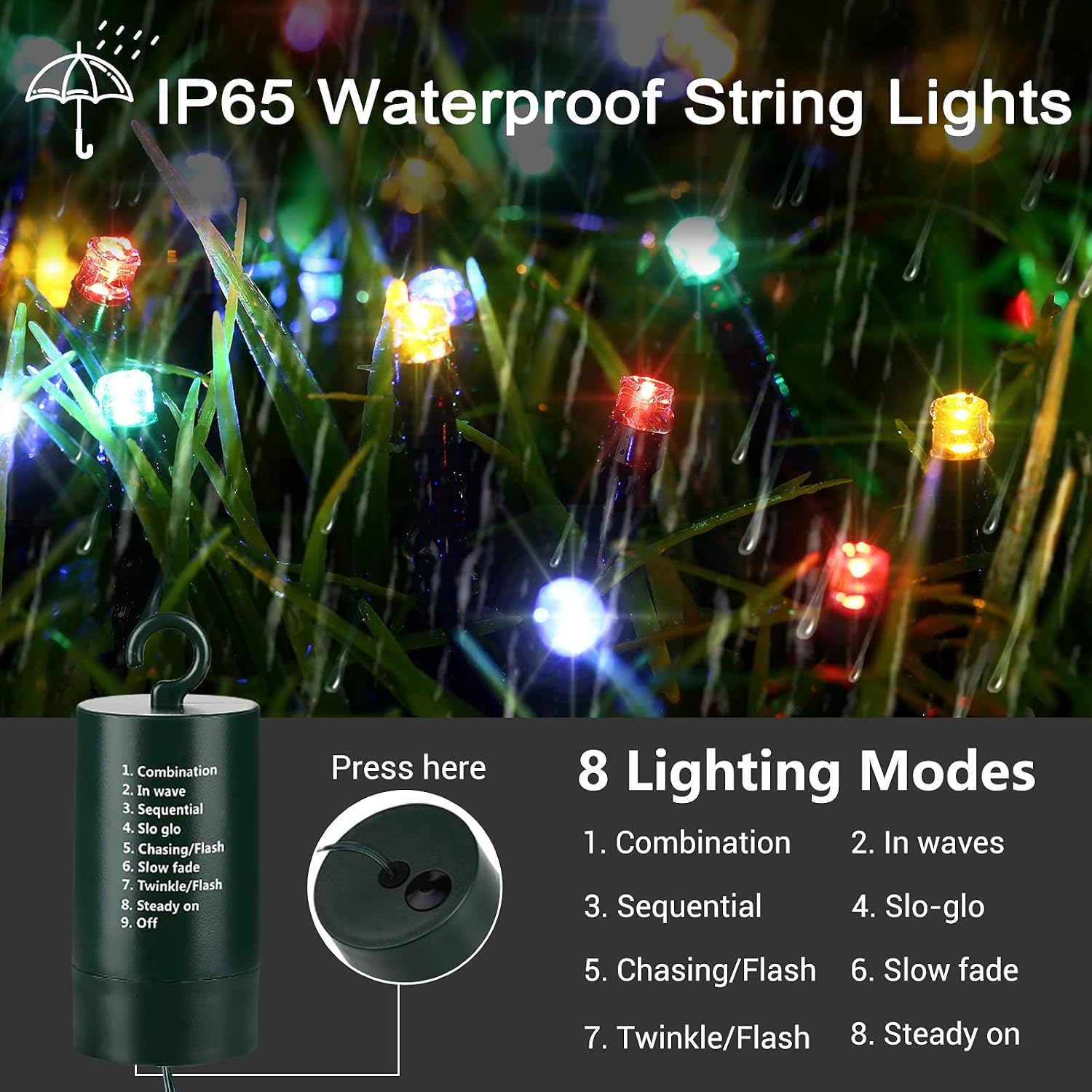 Flacchi Battery Christmas String Lights 66ft 200LED Multi-Color | String Lights Waterproof 8 Modes & Auto Timer Mini Lights for Xmas Decorations, Halloween, Holiday Decor Outdoor Indoor