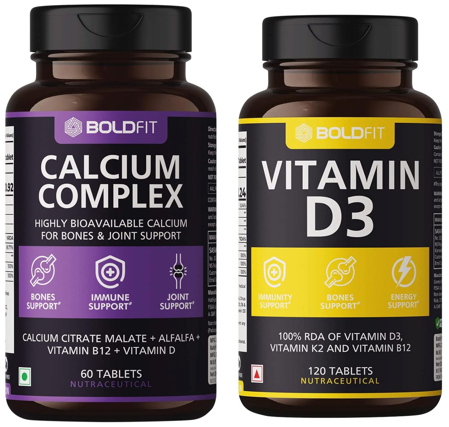 Boldfit Calcium Complex Supplement 1000mg (60 Vegetarian Tablets), 60