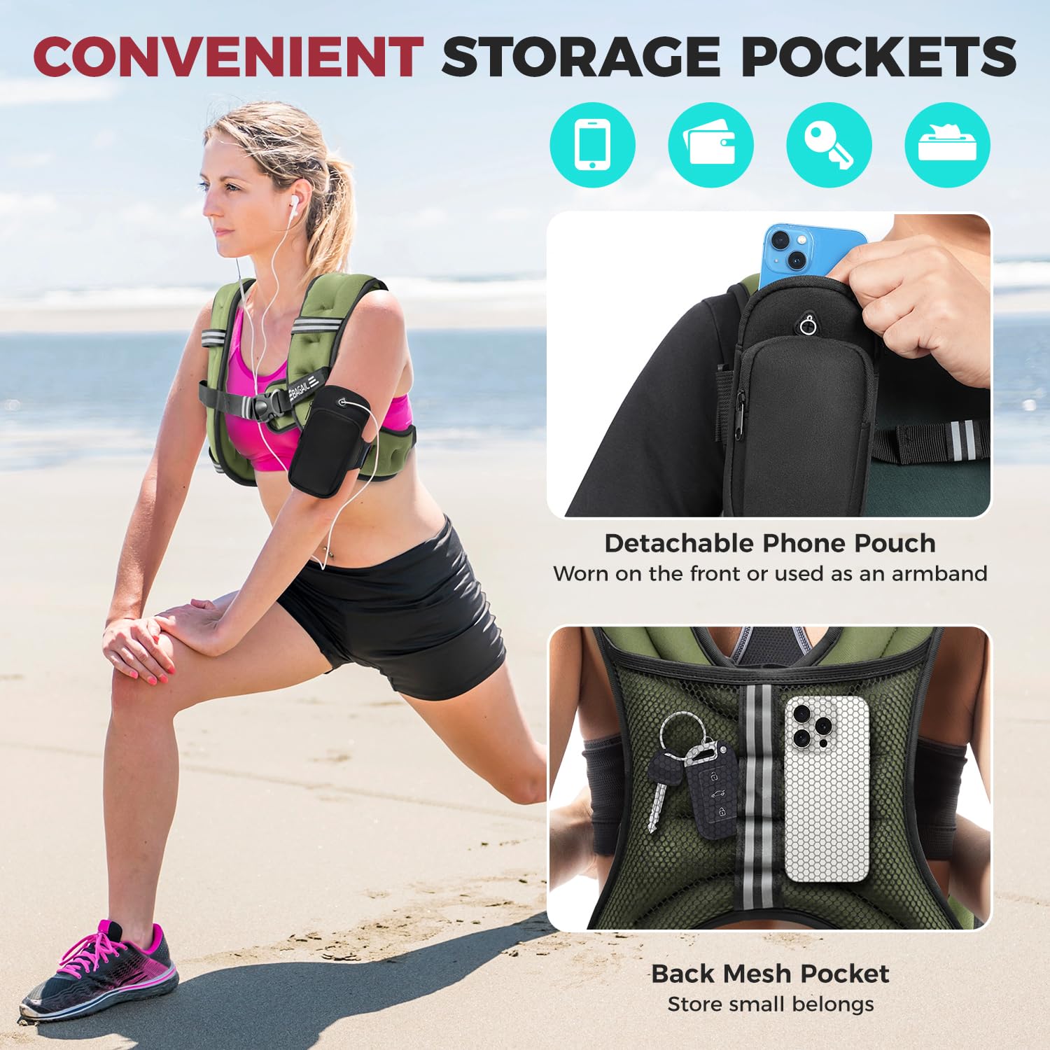 Bagail Gilet Appesantito Per l'Allenamento Della Forza, Misura Del Busto Regolabile, Comoda Tasca, Gilet Appesantito Con Sabbia di Ferro, Ideale per la palestra, lo yoga e l'aerobica
