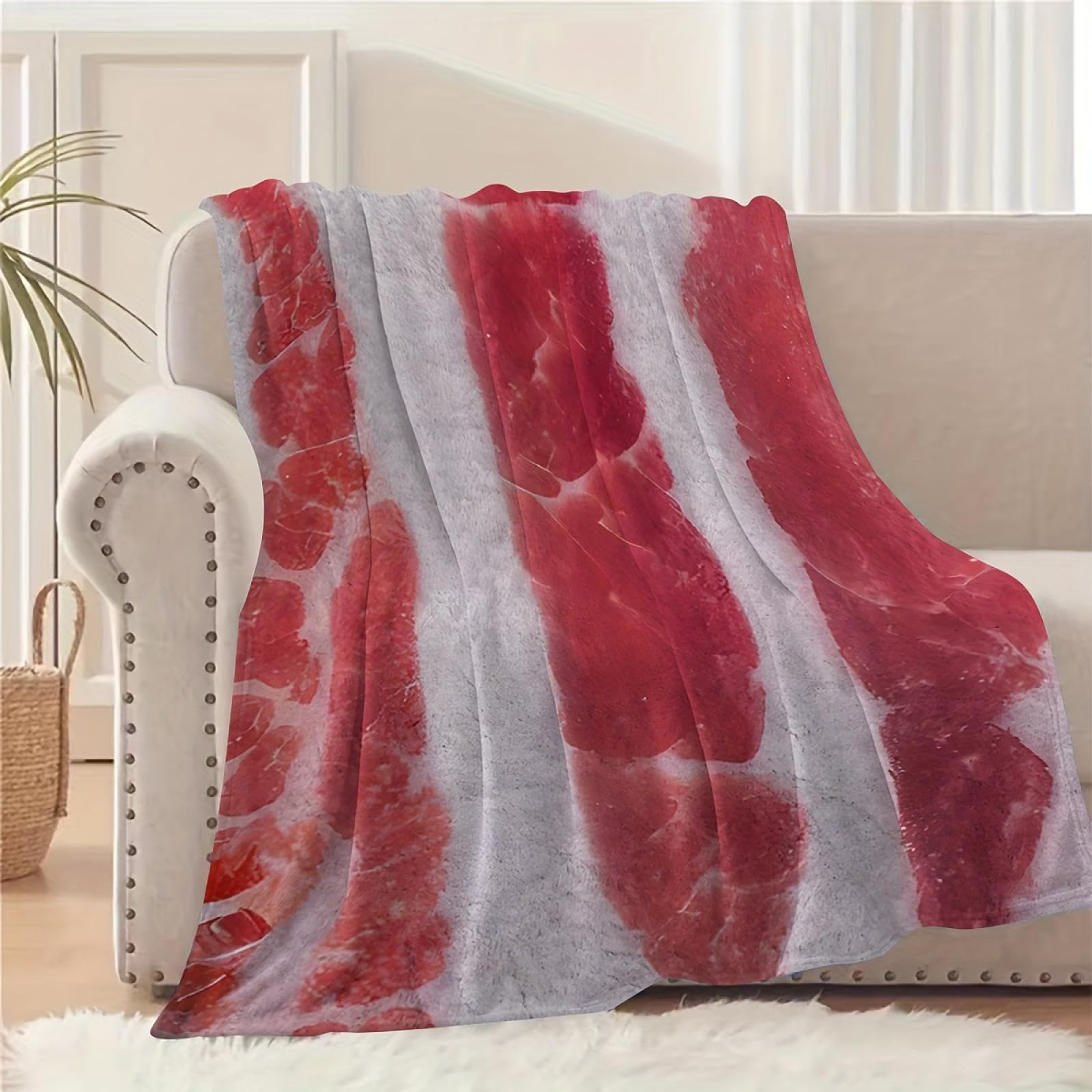 Couverture en flanelle bacon 80x80cm lavable en machine pour un confort thermique optimal