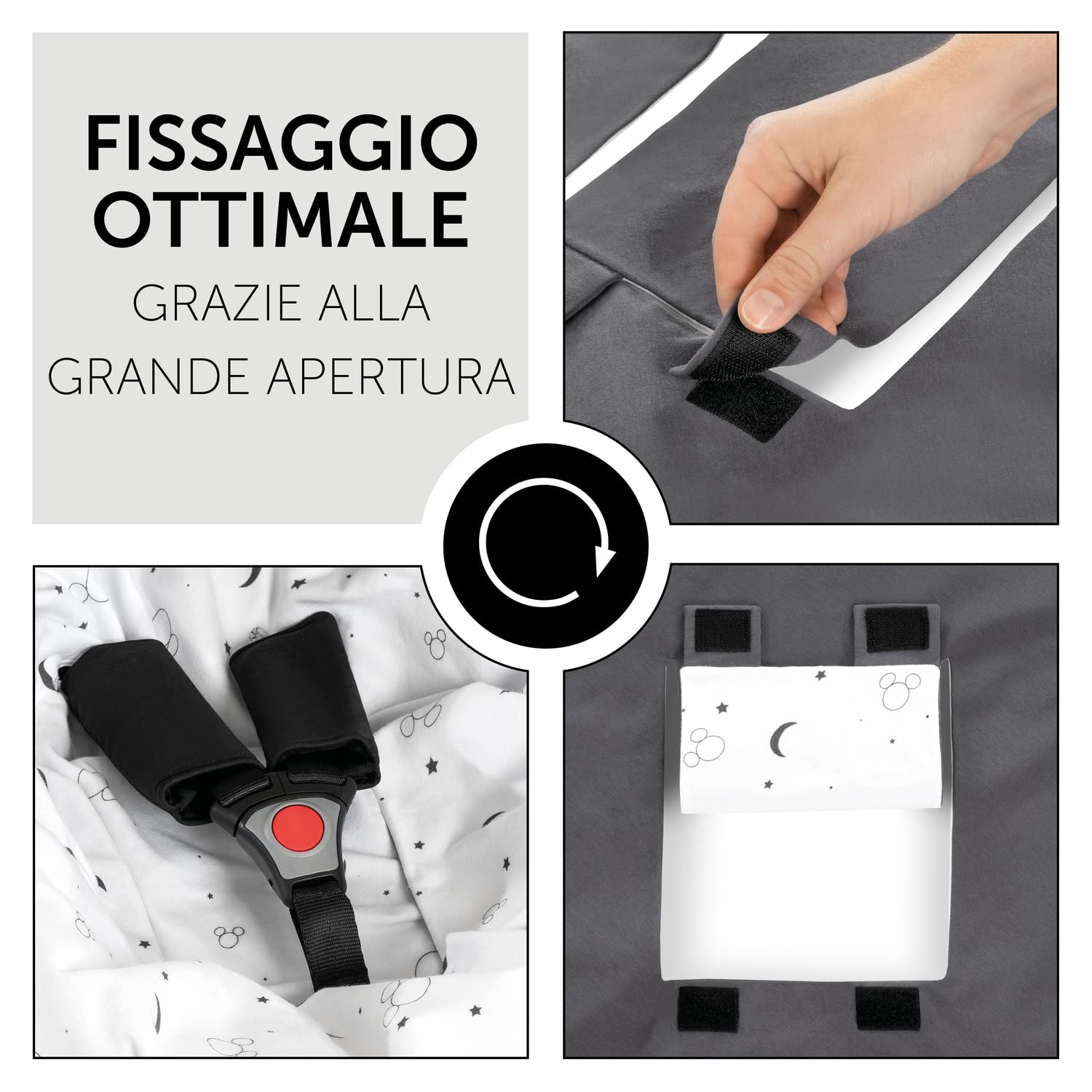 hauck Snuggle N Dream, Disney Topolino Antracite - Copertina Neonato per Ovetto, Segggiolino Auto, Passeggino e Carrozzina, 80 x 80 cm, Primavera Estate, con Fessura per Cintura, Leggera e Lavabile