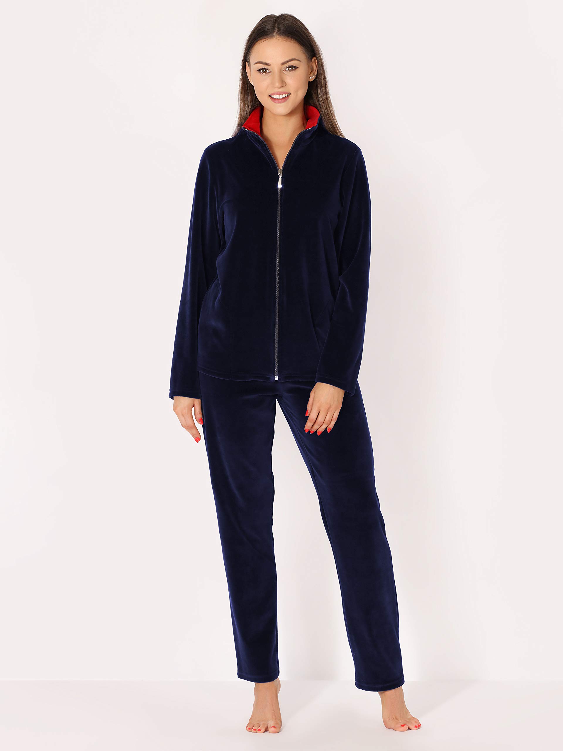 Merry Style Ensemble Survêtement Blouson et Pantalon en Velours Femme MSMG001 (Bleu Marine/Rouge(1734), 6XL)