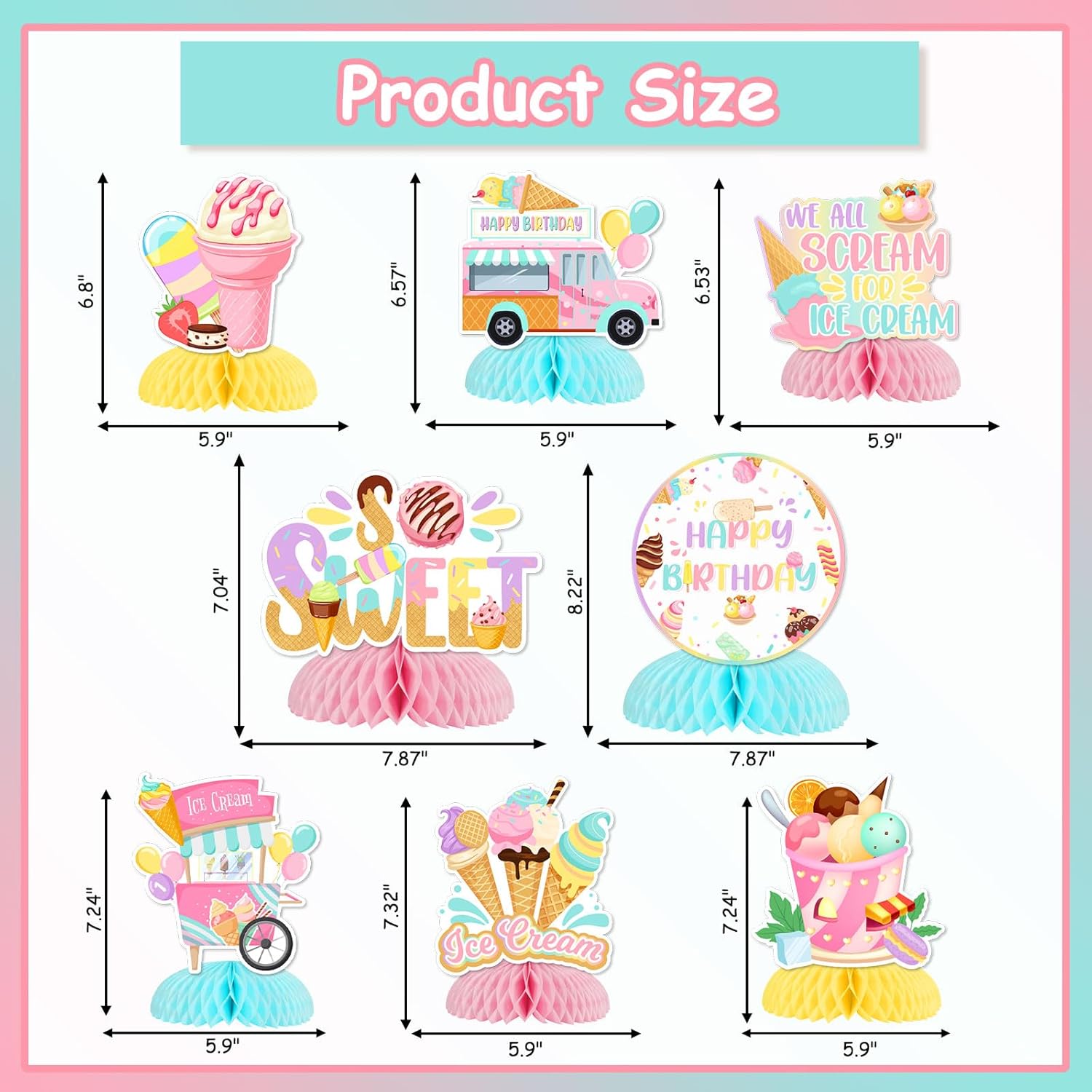Jollyboom Ice Cream Honeycomb Centerpiece for Girls, Ice Cream Birthday Decoration We All Screamed for Ice Cream Double-sided Printing Honeycomb Centerpiece for Summer Ice Cream So Sweet Birthday