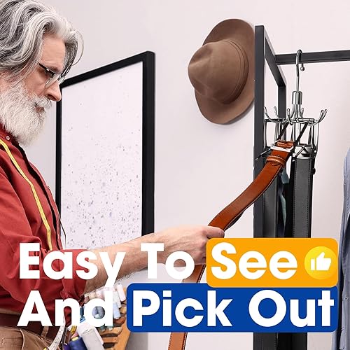 Miniatura 4 de Organizador de cinturón para armario, organizador de cinturón de 6 ganchos con giro de 360 grados, organizadores de armario y almacenamiento,