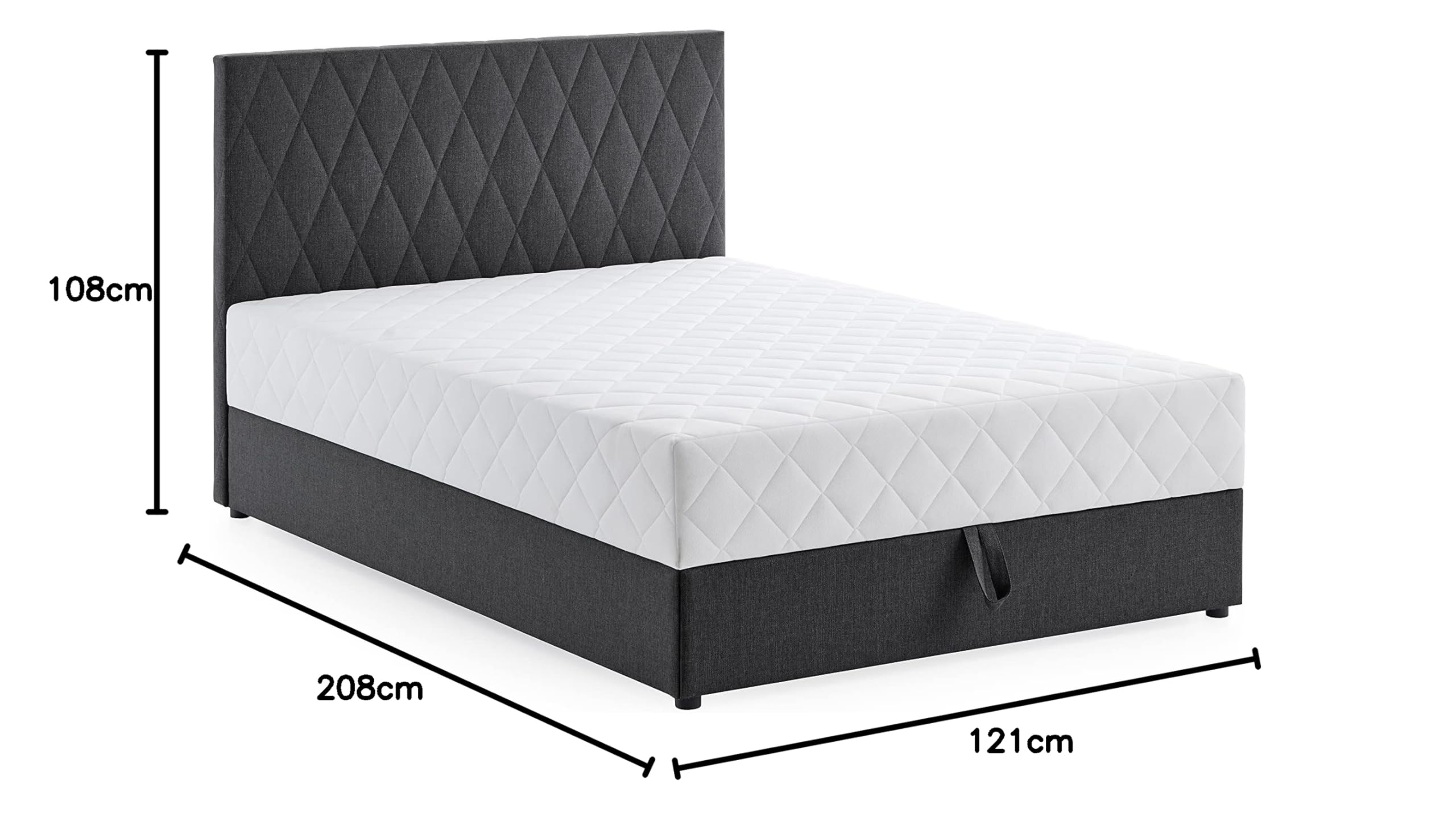 Atlantic Home Collection Benita Lit Coffre, avec Matelas à Ressorts Ensachés, Anthracite, 120 x 200 cm