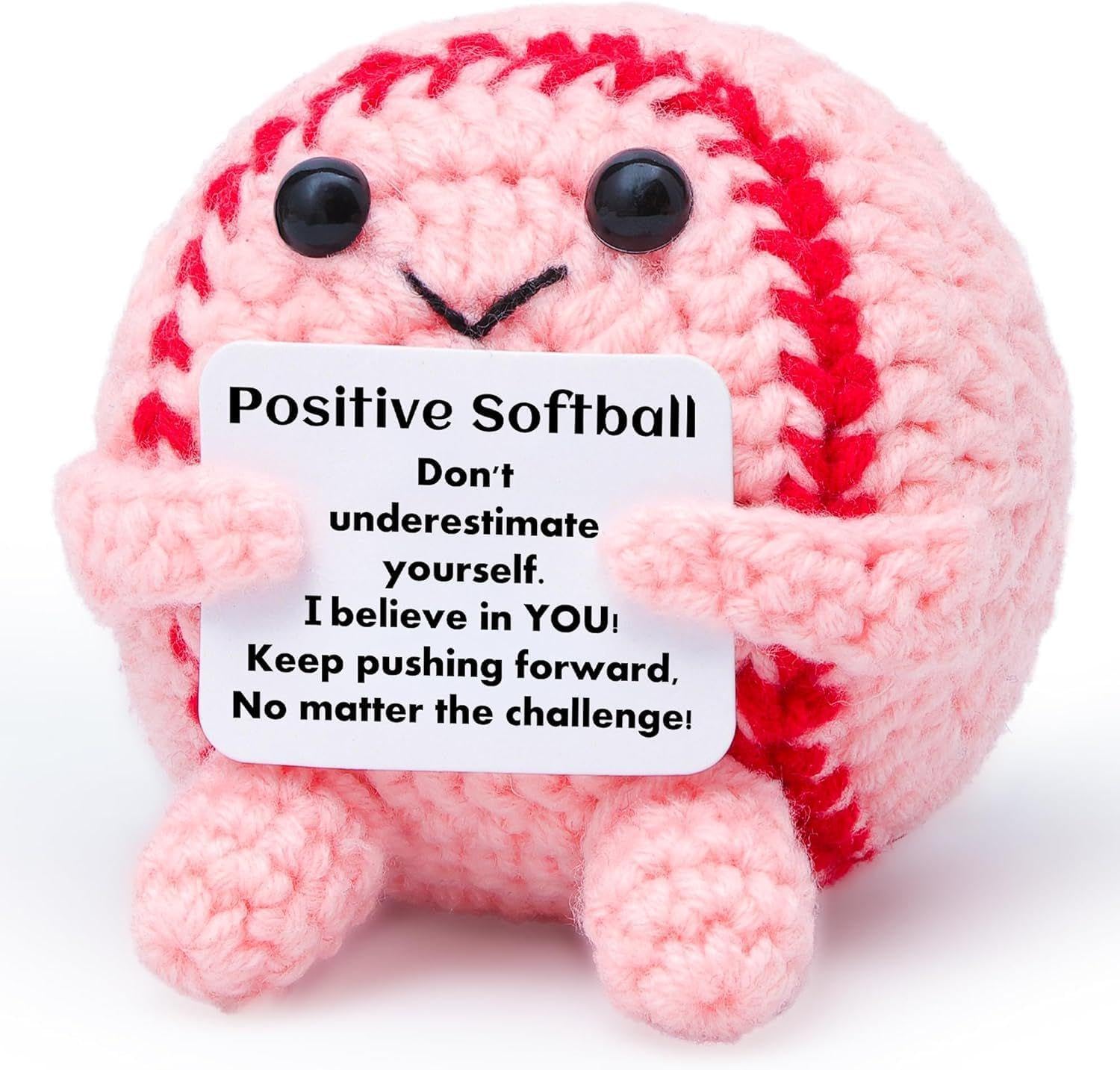 ALUNME Mini Positive Crochet Pink Softball for Gift for Players Team Cheer — image 1