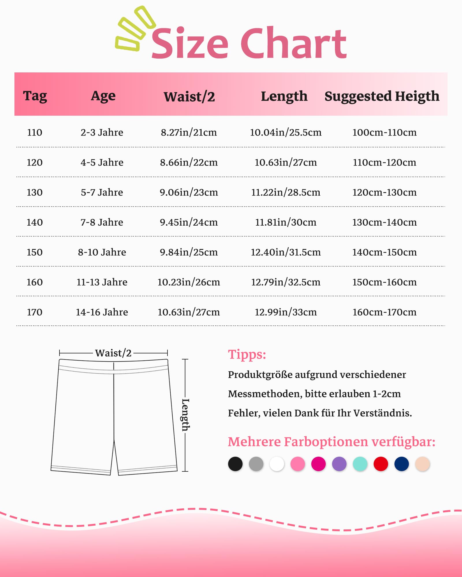 Lot de 6 shorts de cyclisme en coton pour fille 2-12 ans