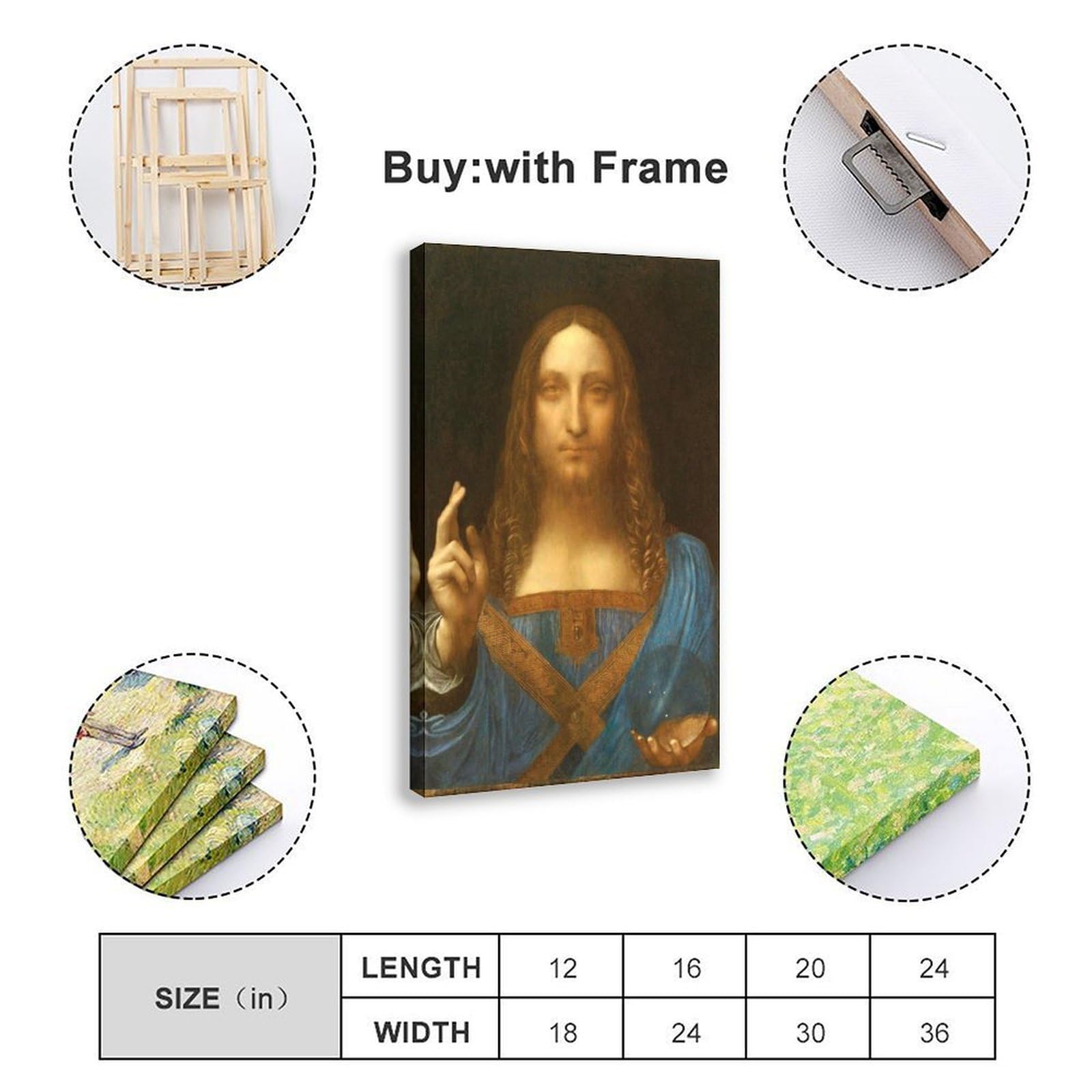 Póster restaurado de Salvator Mundi Leonardo Da Vinci para dormitorio, lienzo decorativo para pared, oficina, habitación, marco de regalo, 30 x 45 cm