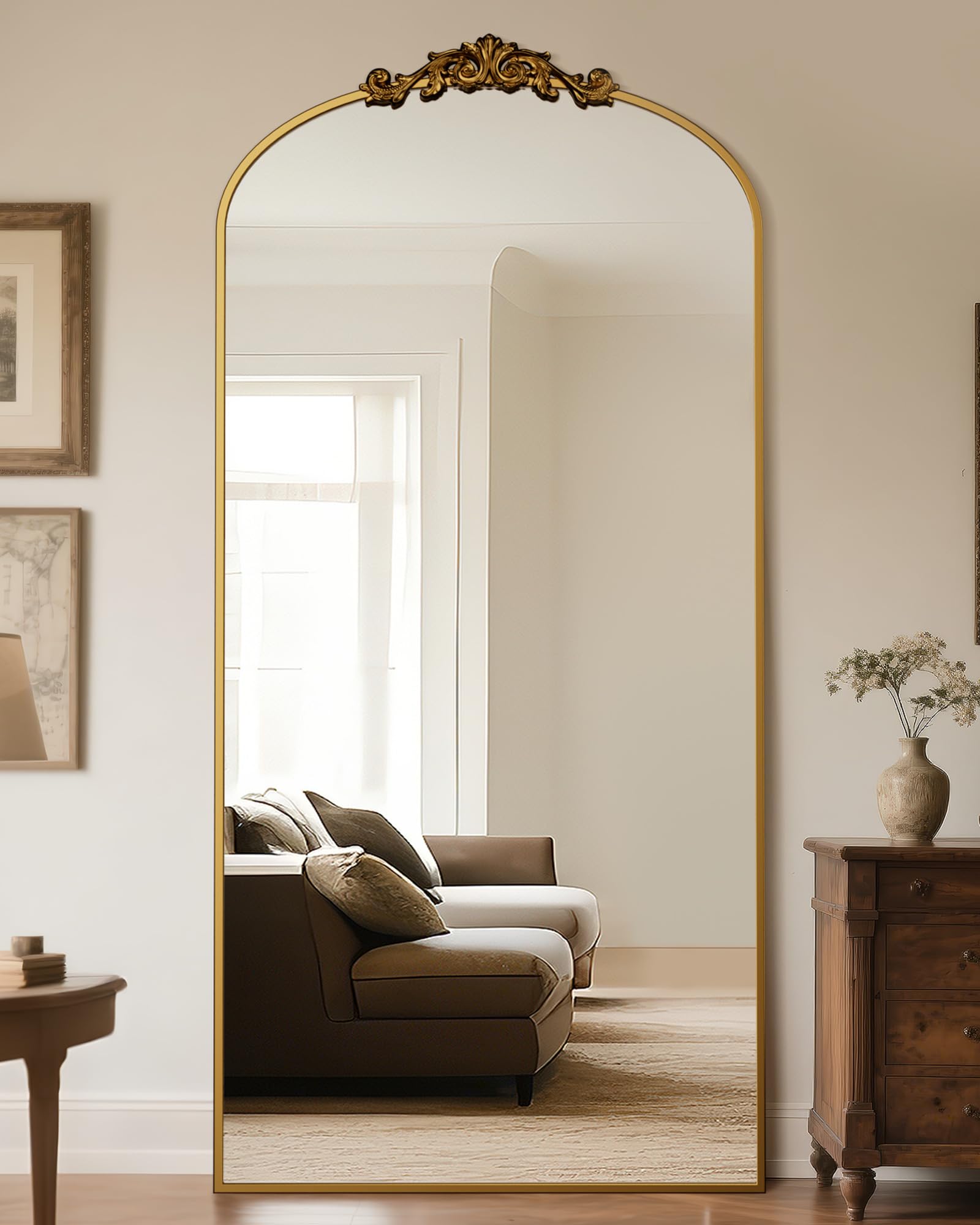 Antok Arched Full Length Mirror, 78"x38" Floor Mirror with Carved, Full Body Mirrors for HomeDecor, Standing/Halling Large Wall Mirror for Bedroom,