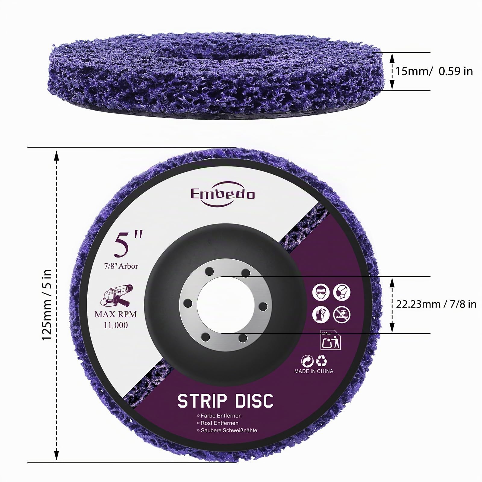Lot de 5 Disques Abrasifs 125mm pour Meuleuse d'Angle｜Élimine Peinture & Rouille｜Nettoyage Profond Sans Abîmer les Surfaces｜Pour Métal/Bois/Pierre/Plastique｜Usage Pro & DIY