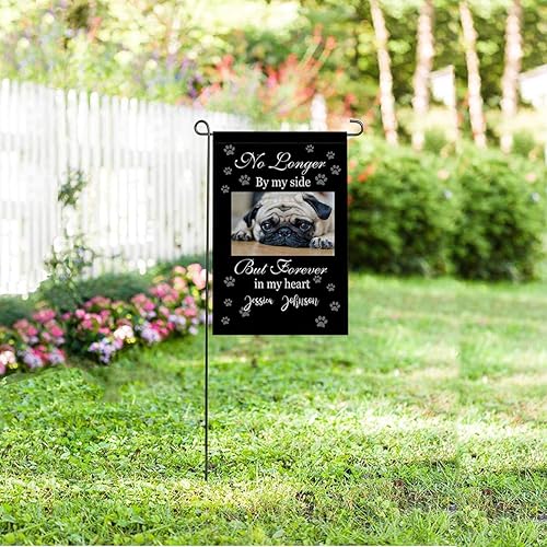 Miniatura 2 de Bandera de jardín personalizada, bandera de texto personalizada con imagen de perro de mascota No Longer by My Side Forever in My Heart Bandera para
