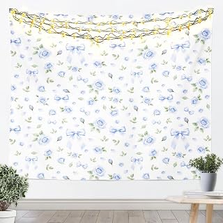 Feelyou Light Blue Floral for Kids Adults Tapestry Wall Art for Bedroom | Wall Hanging Blanket Living Room Bow Home Decor Medium 59"x59" Floral Spring Boho