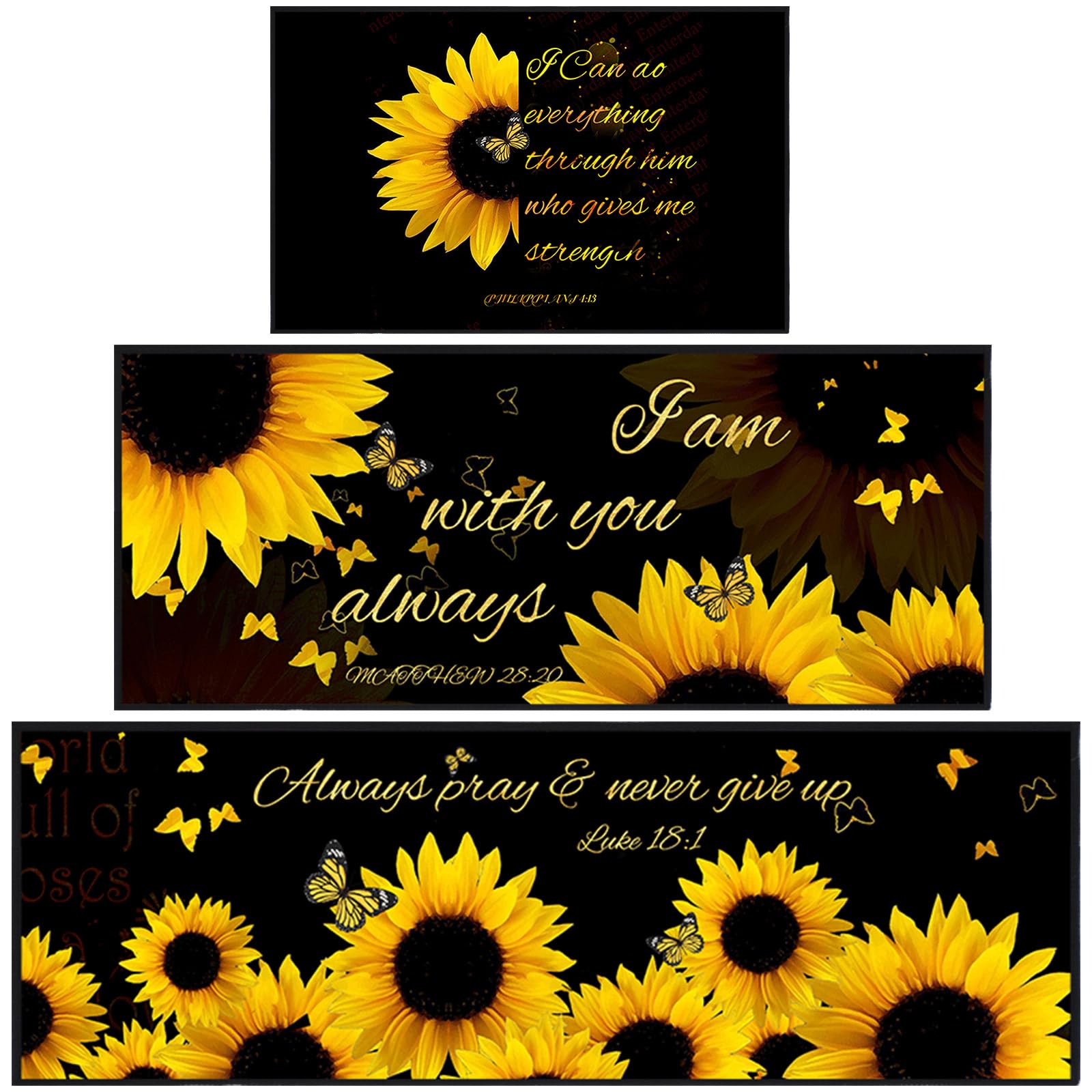 Tinideya 3 Pcs Sunflower Kitchen Rugs Set Christian Sunflower Kitchen Vintage Decor Rug Mats Gifts for Women Non Slip Washable Rustic Farmhouse