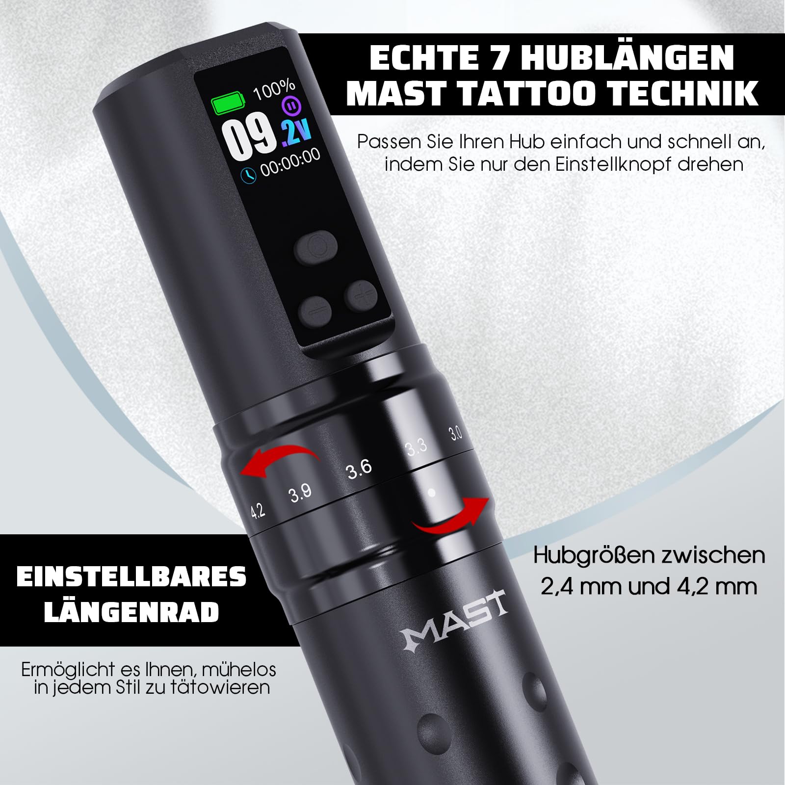 Mast Fold2 Pro Kabellose Tattoo Maschine Pen Rotary Tätowiermaschine Tattoo Gun 7 Strokes Length 2000mAh Batterie Powerful Motor by Mcore Smart Display Screen für Pro Artists Golden