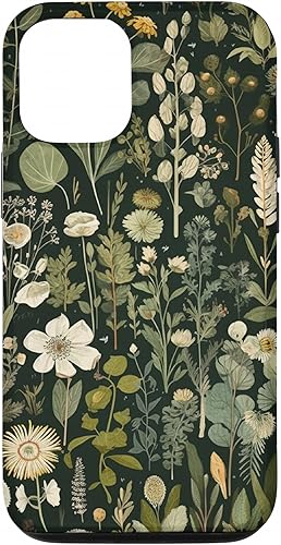 Funda para iPhone 1212 Pro Olive Green Boho Botanical Wildflowers
