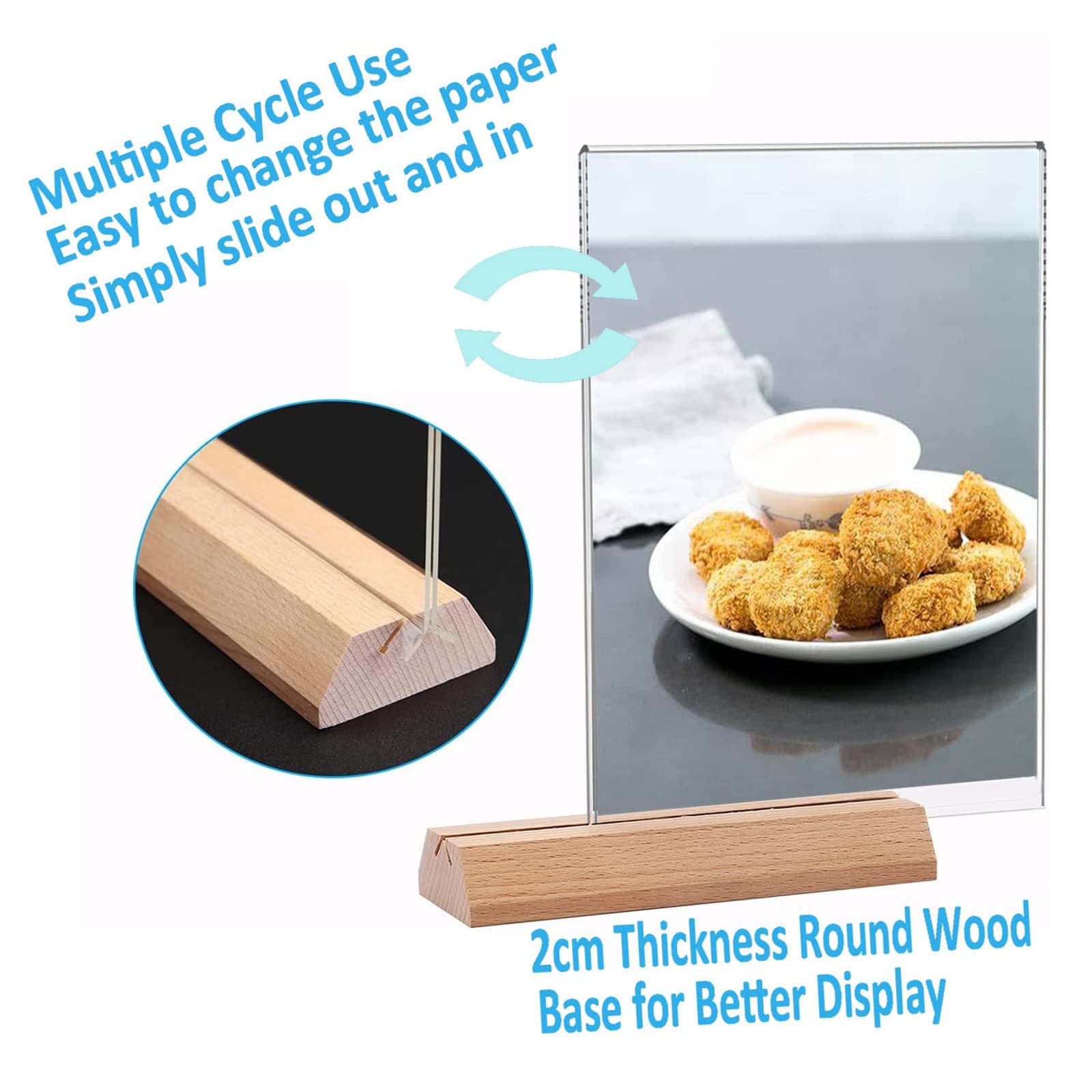 Soporte for letreros con base de acrílico y madera | Expositor Doble Cara Color A/B 1/2 uds A5 con Base de Madera: Menús Y Pósters(A,2pcs)