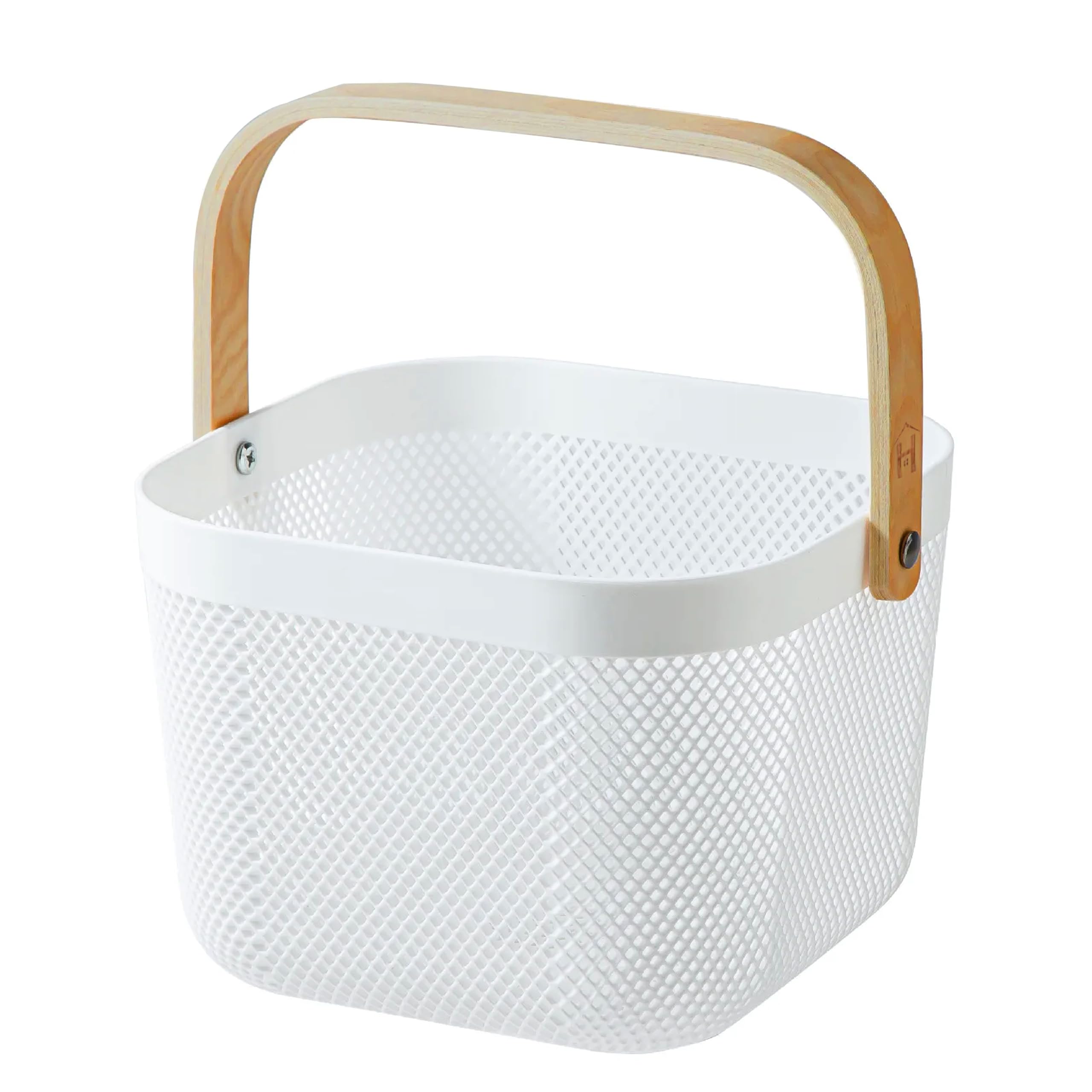 HomePro Plastic Mesh Basket with Bamboo Handle, Multi-Functional Kitchen Baskets Storage Organizer Basket For Fruits & Vegetables Versatile and Stylish Mesh Fruit Basket for Organized Living (White)