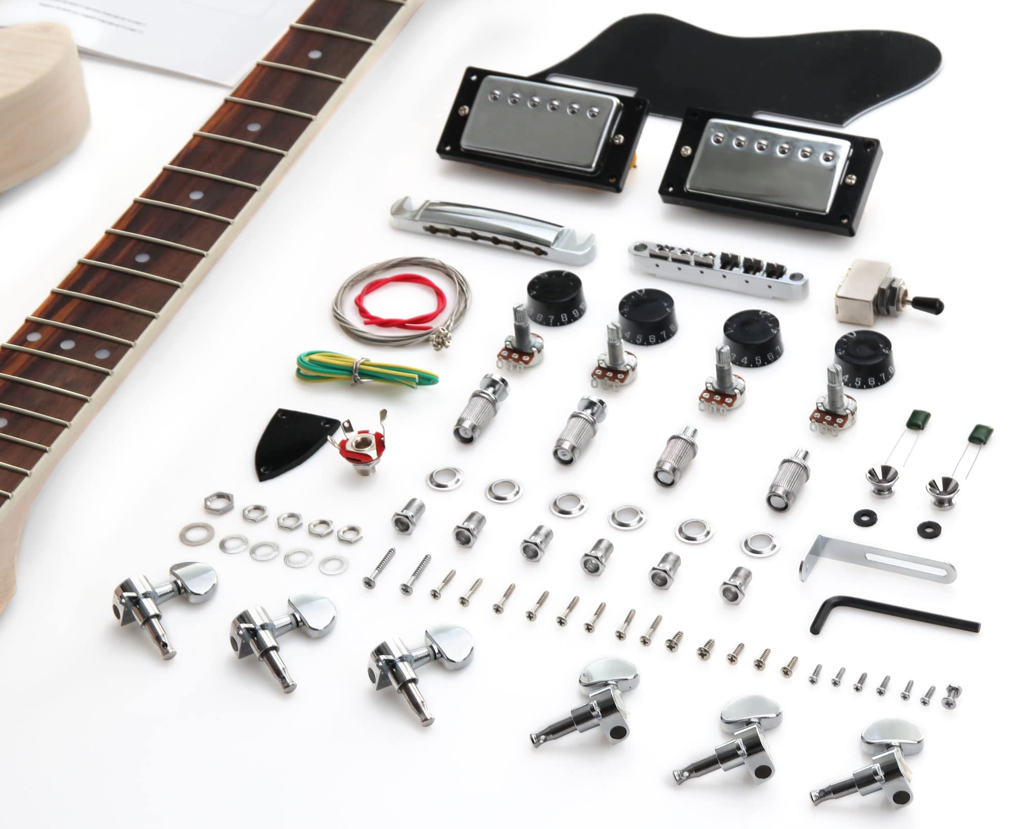 Kit Chitarra Elettrica Rocktile HB-Style, Semiacustica con sustainblock | Kit per chitarra elettrica 'do-it-yourself', Corpo: paulownia, Manico: acero da incollare, Tastiera: palissandro, 2 f-holes