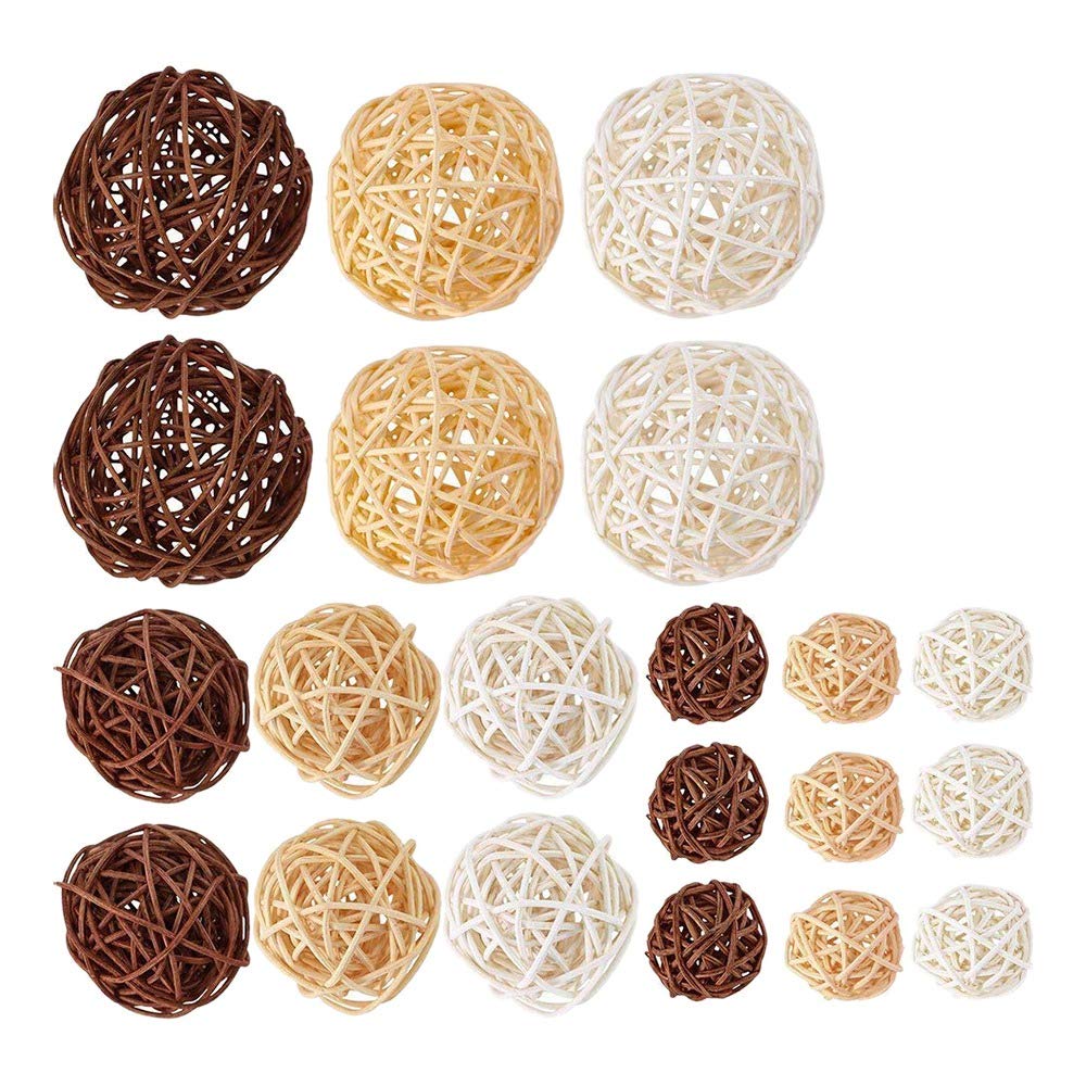 Liseng 21 Pcs/Lot Mixed 3 Colors Rattan Balls Vase Fillers for Wedding, Assorted Three Size(3cm/5cm/7cm)