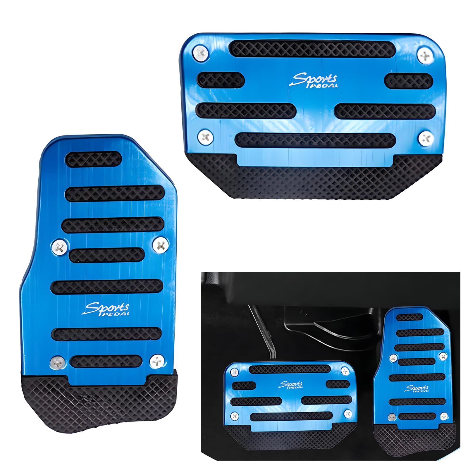 2 PCS Car Pedal Replacement Parts, Accelerator + Brake No-Drilling Installation Sports Decorative Pedals, Alloy + Rubber Anti-Slip Safety Pedal Cover, Universal Interior Accessories (Blue)