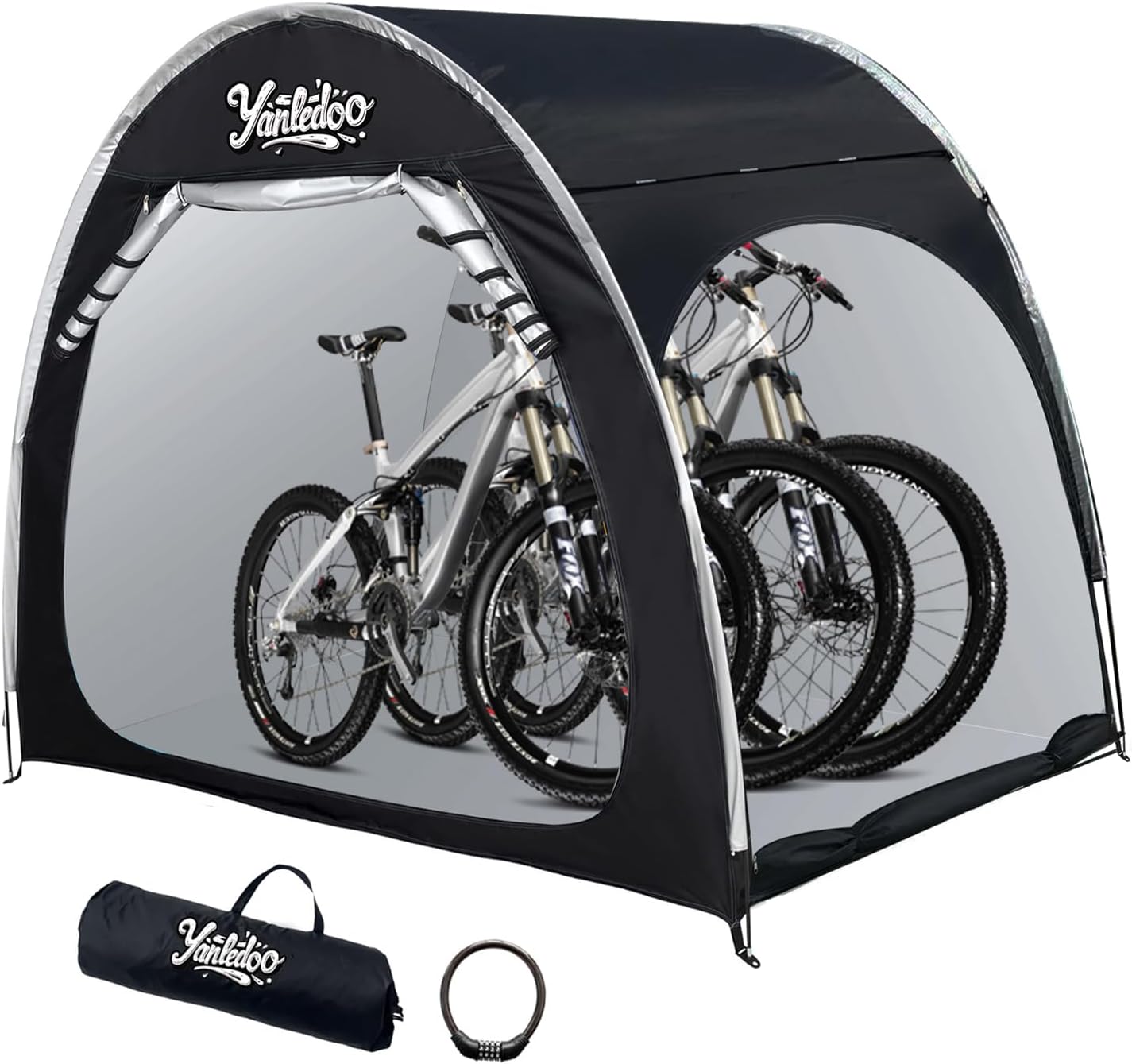 bike shed, large outdoor bicycle storage shelter, portable waterproof tent with 210d oxford fabric, fits 2–3 bikes, black bike cover for yard or garage black-xl