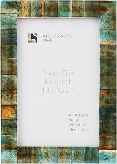 Handicrafts Home 4x6 Verdigris Picture Frame - Handmade Photo Frame with Plexiglass - Wall Hanging or Tabletop Display, Elegant Decor Gift