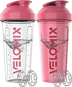 -2 Pack- 28 oz Protein Shaker Bottles for Protein Mixes - 2x Wire Whisk | Leak Proof Shaker Cups for Protein Shakes | Protein Shaker Bottle Pack (Pink/Transparent)