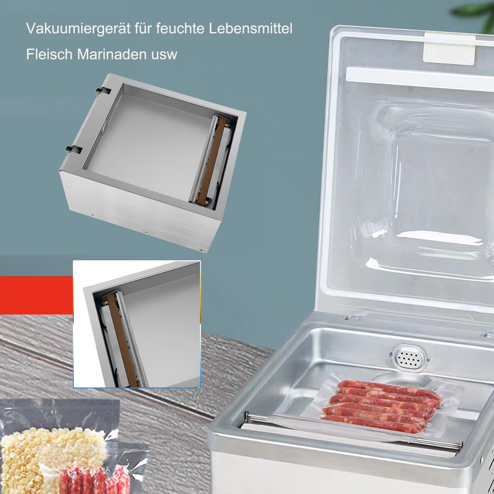 Kammervakuumierer aus Edelstahl Vakuumierer Vakuumiergerät, starke Vakuumpumpe 5L/s Kammer Vakuummaschine Vakuumiermaschine für trockene oder feuchte Lebensmittel