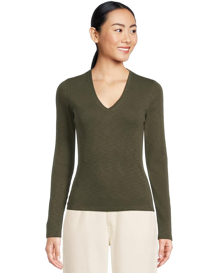 Lilla P Rib Slub Long Sleeve V-Neck - Main View