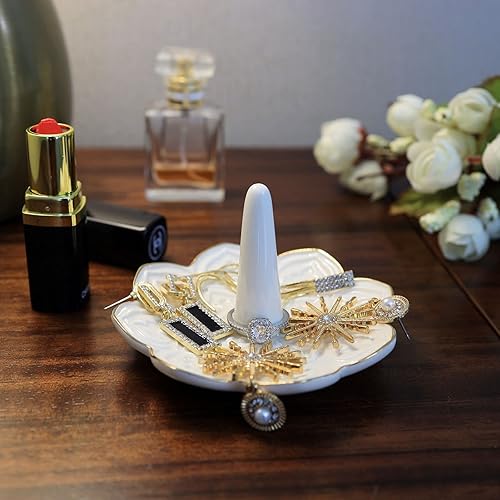 Miniatura 5 de Soporte de joyería de mandala blanco de cerámica, soporte decorativo para anillos, bandeja de baratija, compromiso, boda, cumpleaños, regalos