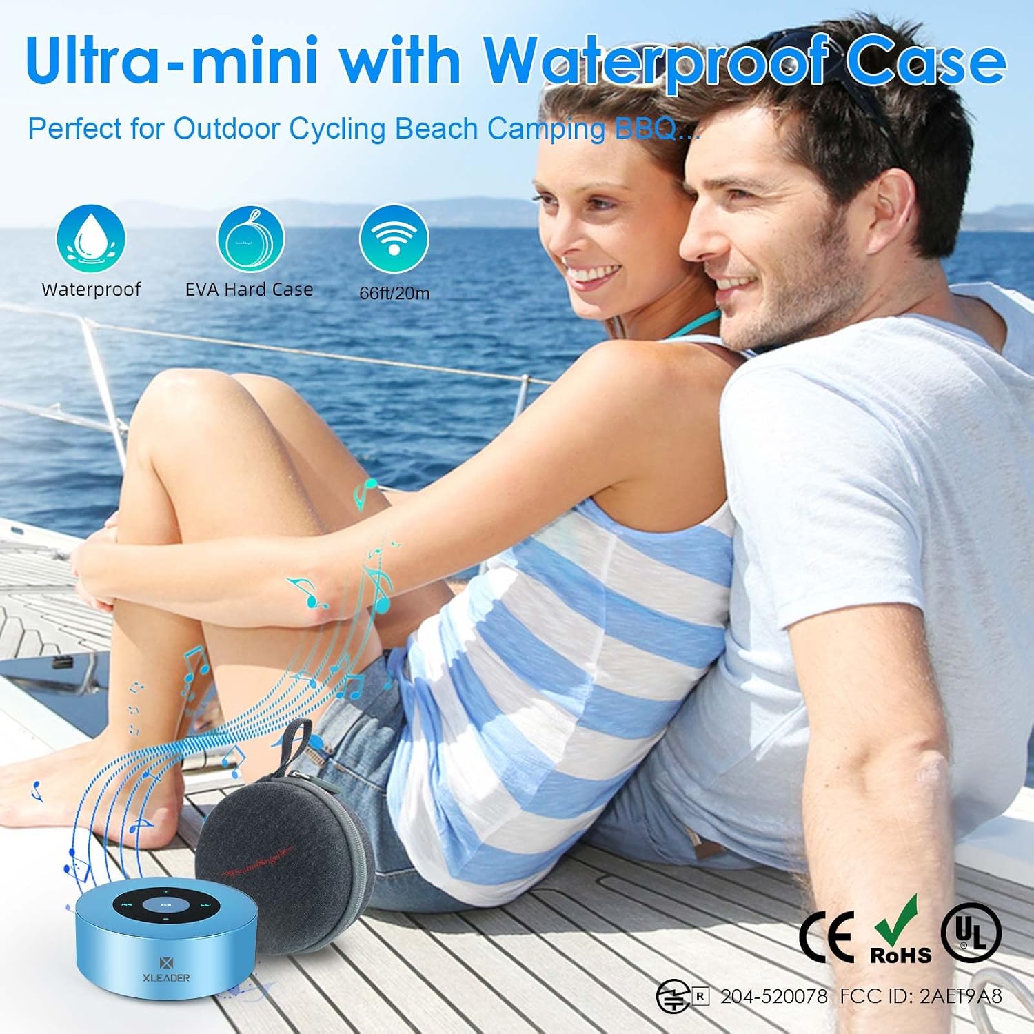 XLEADER [Smart Touch] Wireless Speaker, SoundAngel A8 (3rd Gen) 5W Small Portable Bluetooth Speaker with Travel Waterproof Case 15H Playtime Mic TF Card Aux for Outdoot Beach Hiking Camping Sky Blue