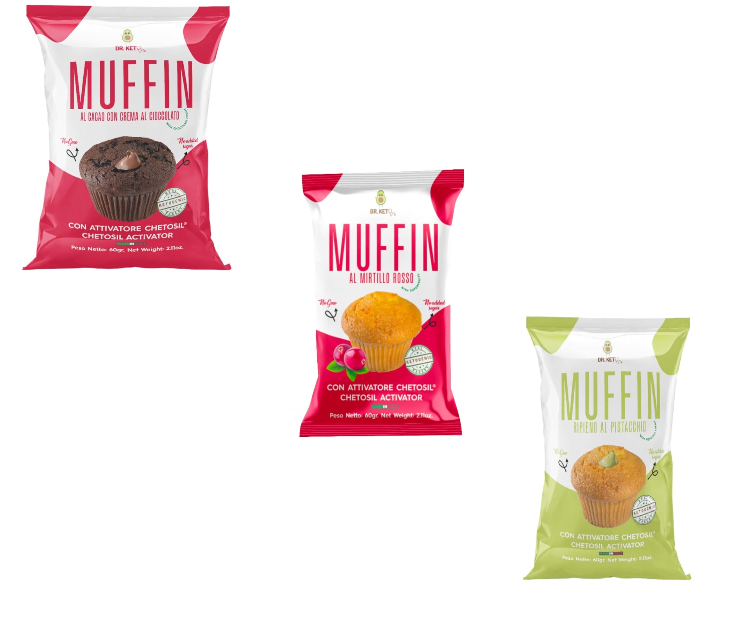 DR.KETO MUFFIN "GUSTI MISTI" - Muffin Chetogenico Con attivatore Chetosil™ a base di Olio MCT (Box da 10 pezzi da 60g)