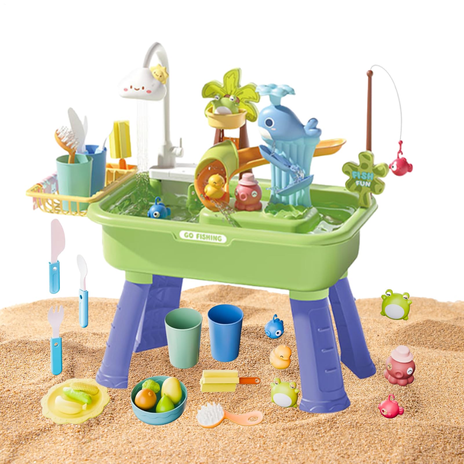Generico Tavolo Acquatico per Bambini,Giocattolo Sensoriale con Acqua | Gioco 4-in-1 con Pompa e Acqua Corrente - Per Bambini e Bambine 4 agli 8 Anni, Estate, Piscina all'Aperto