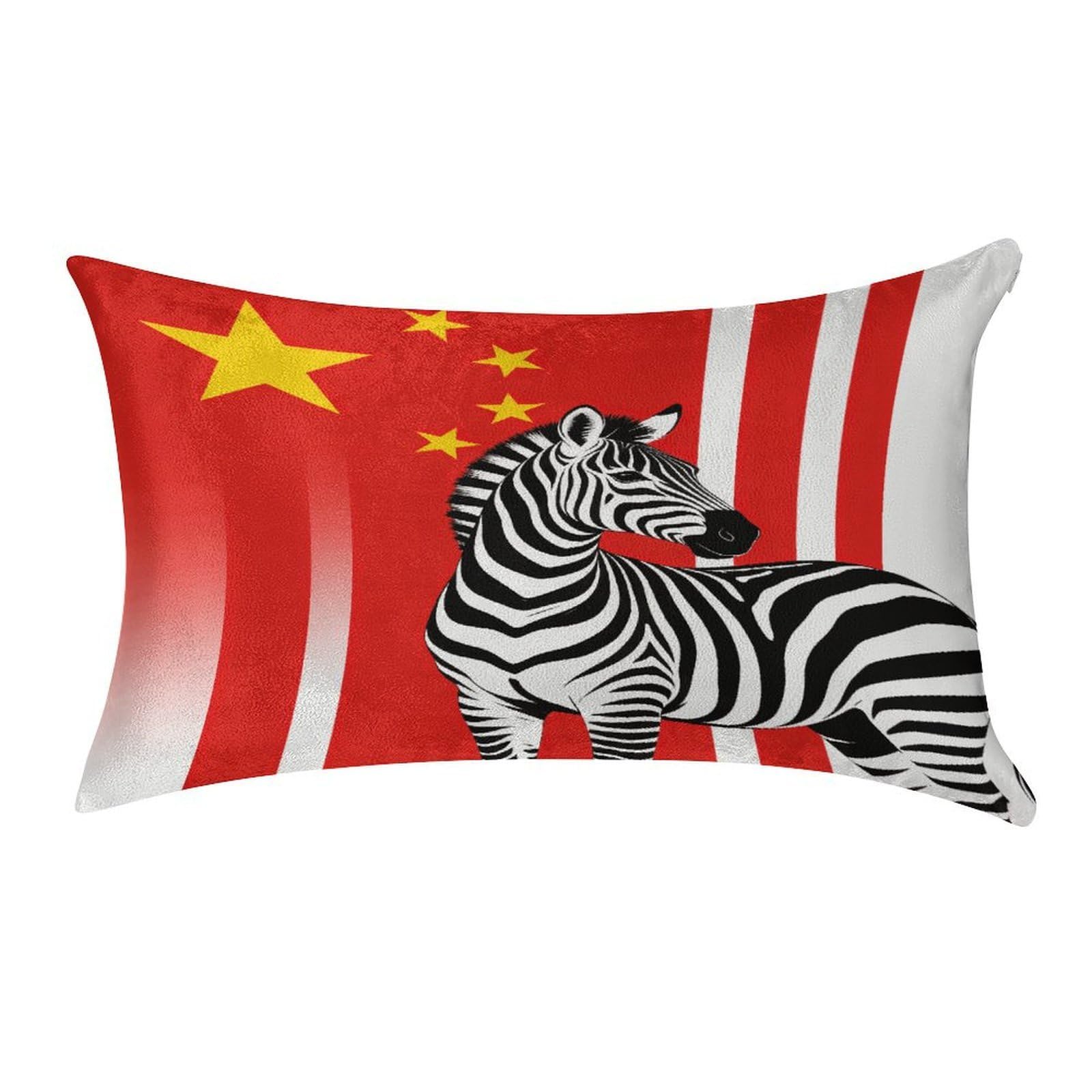 Fodpand Style Black And White Zebra And National Flag Pillowcase,Elegant Designed Home Decor,Velvet Pillowcase,Soft And Cozy,Pillow Case Cover With Hidden Zipper For Bedroom, Sofa, Couch