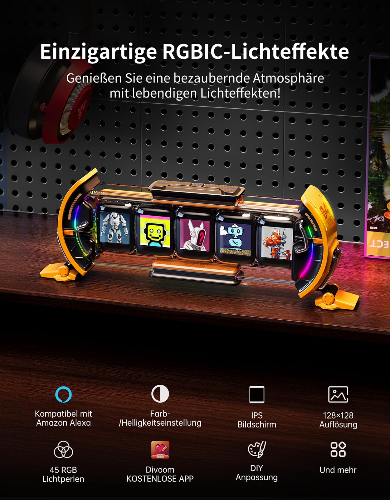 Divoom Times Gate Cyfrowy Zegar Gamingowy RGB LED Smart APP WLAN